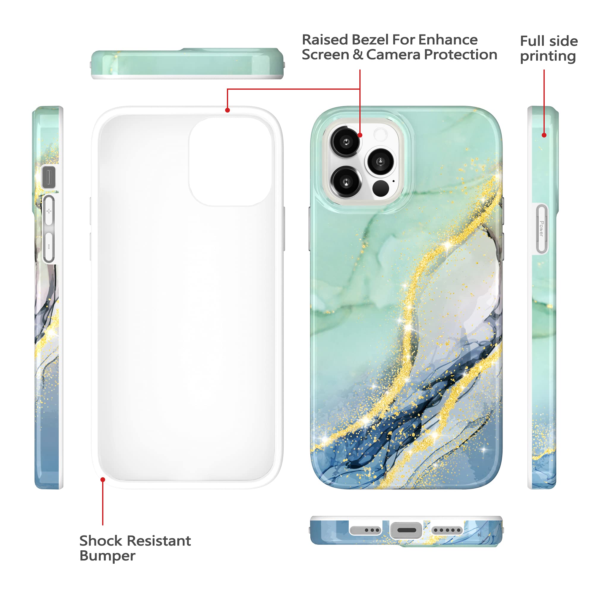 BAISRKE iPhone 12 Pro Max Case 6.7 Inch - Sparkle Glitter Marble Design, Shockproof Flexible TPU Bumper Cover for Women (Mint Green) | Perfect for Everyday Protection & Stylish Accessory