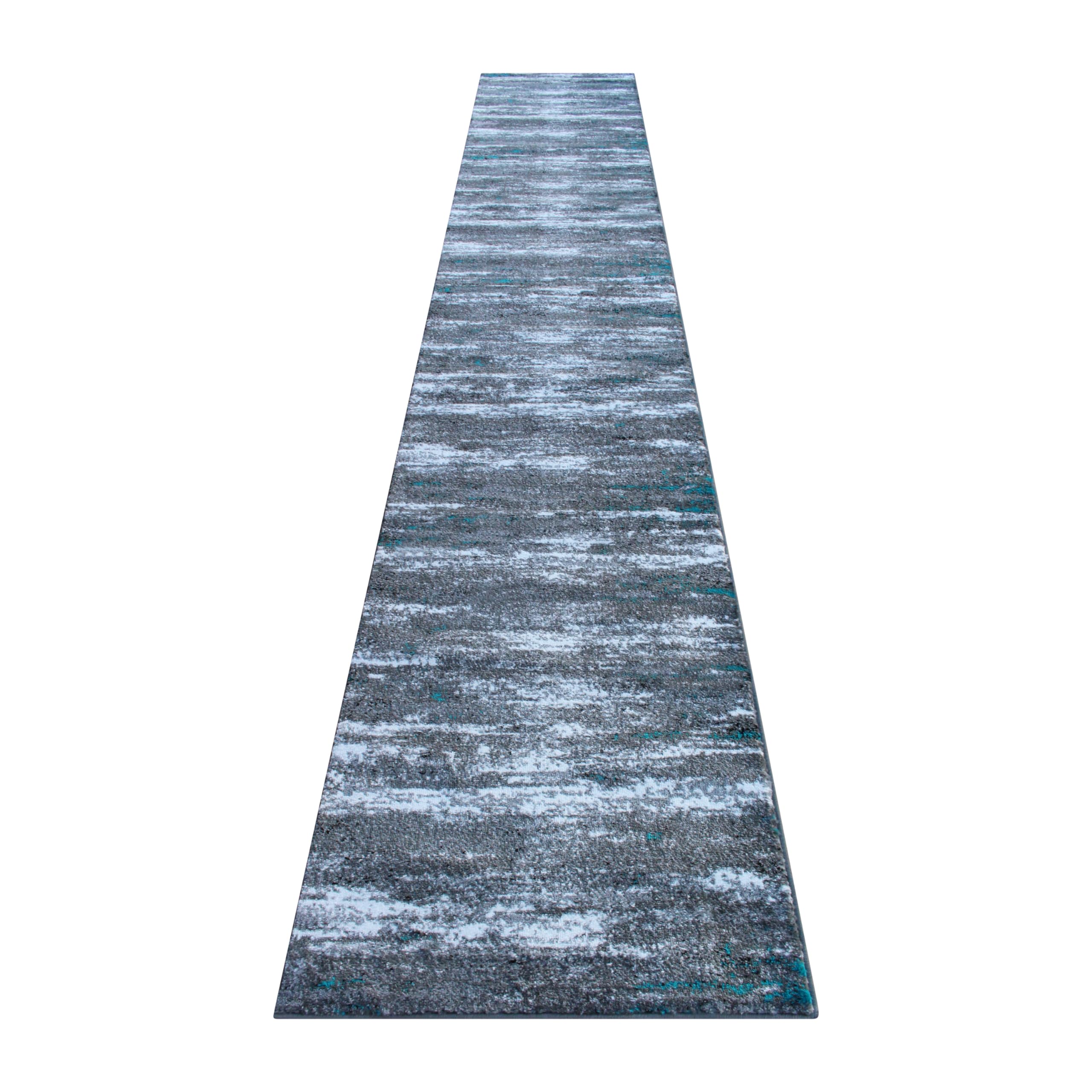 EMMA + OLIVER Distressed Look Accent Rug - 3'x16' Ultra Soft Plush Pile - Turquoise, Gray, Black & White - Stain & Moisture Resistant with Jute Backing - Easy Maintenance - Perfect for Living Room, Bedroom or Office Decor
