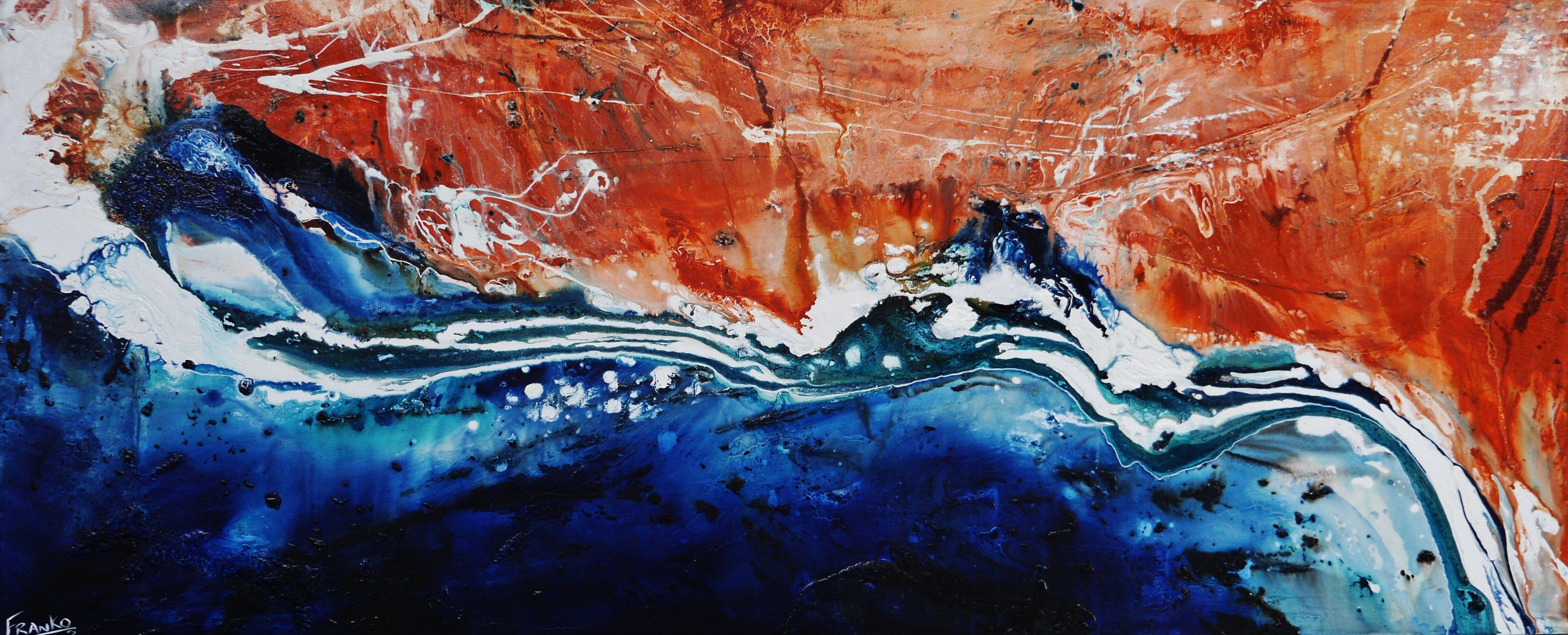 Serpentine 240cm x 100cm Red Oxide White Blue Textured Abstract Canvas Art - Modern Large Wall Painting for Living Room, Bedroom & Office Decor