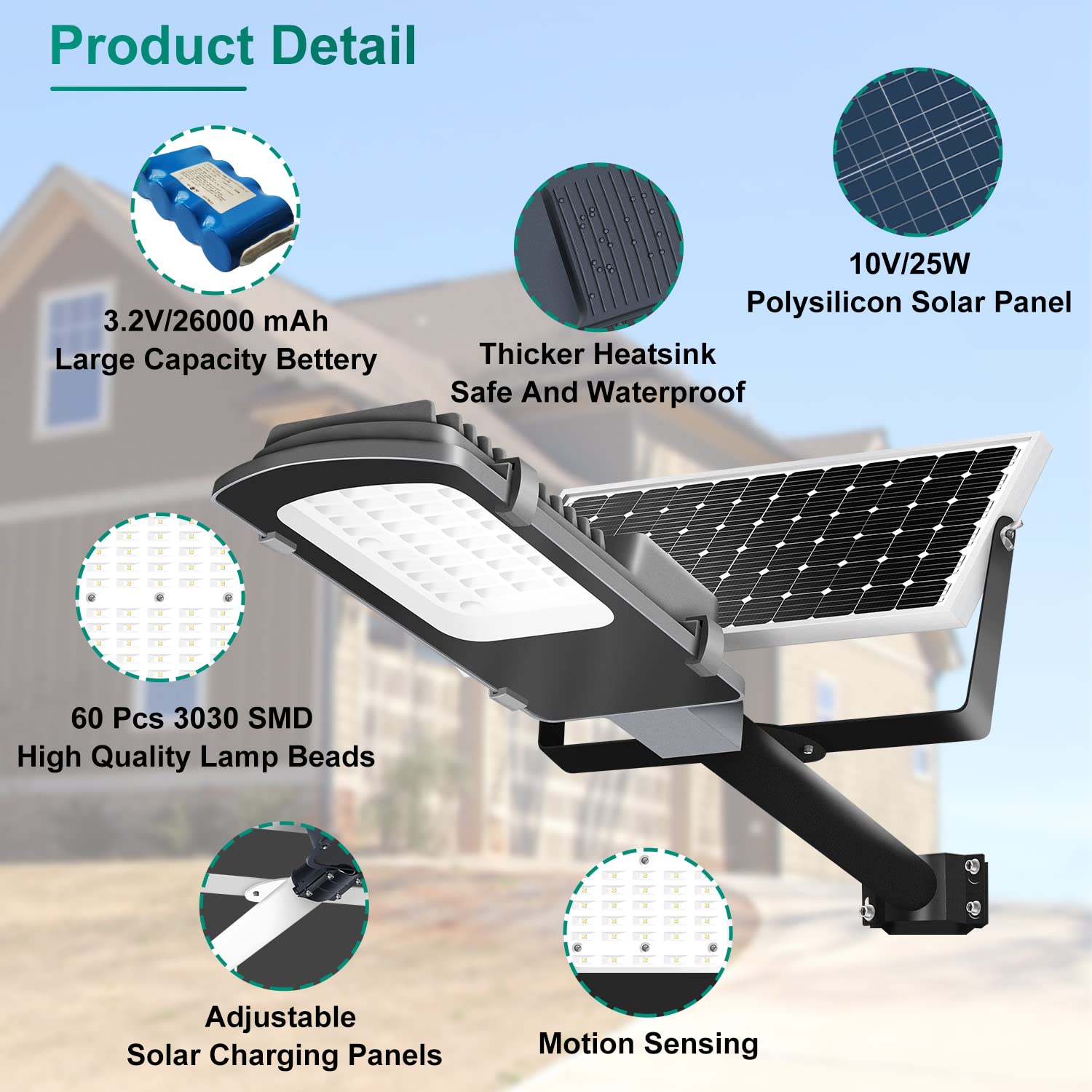 Gebosun 200W LED Solar Flood Light Outdoor - IP65 Waterproof Dusk to Dawn Security Light - 6000K Bright White for Yard, Garden, Warehouse, Pool, Pathway, Basketball Court - Perfect for Nighttime Safety & Energy Savings