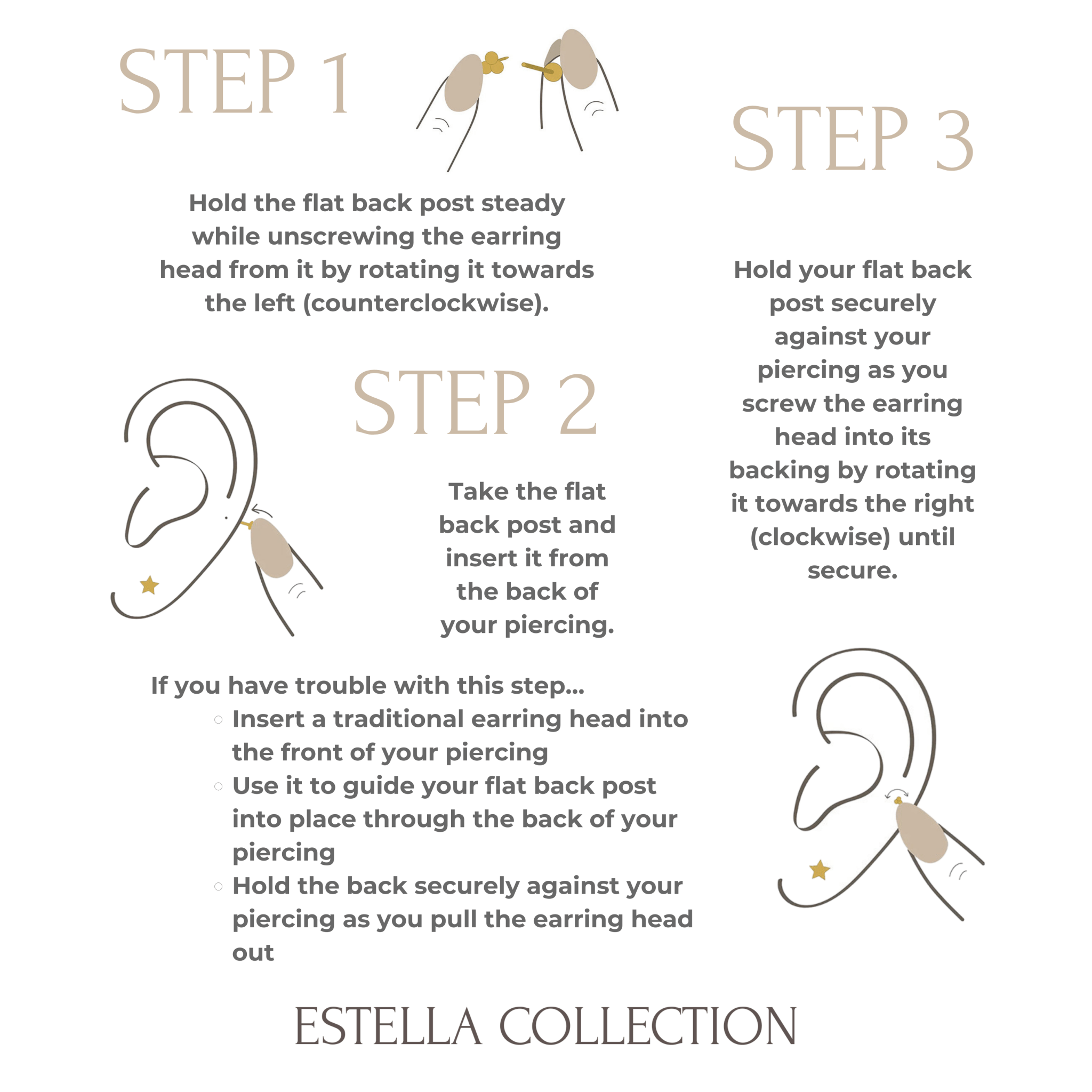 14K Solid Gold Flat Back Stud Earrings - Internally Threaded for Secure Fit | Perfect for Cartilage, Helix, Tragus Piercings & Everyday Wear
