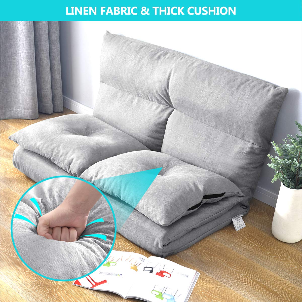 Harper & Bright Designs Adjustable Floor Sofa & Couch - 5 Position Reclining Gaming Chair & Loveseat for Living Room, Bedroom & Game Room - Comfortable Grey Floor Seating for Relaxing, Gaming & Lounging