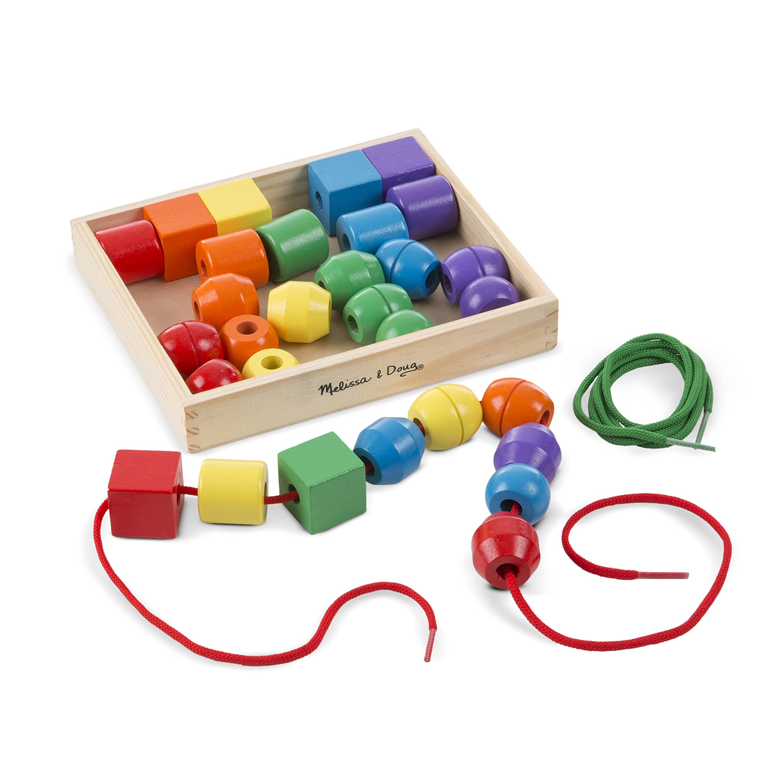 Melissa & Doug Primary Lacing Beads - 30 Wooden Beads & 2 Laces | Fine Motor Skills Educational Toy for Toddlers & Kids Ages 3+ | Preschool Learning, Hand-Eye Coordination & Montessori Classroom Activities