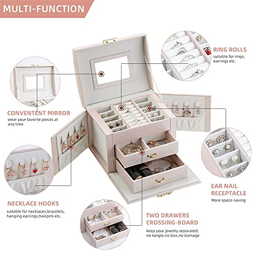 Large PU Leather Jewelry Box Organizer for Women - Multi-Drawer Storage Case for Earrings, Rings, Necklaces & Accessories (Purple) | Perfect for Bedroom Vanity, Travel & Gift Giving