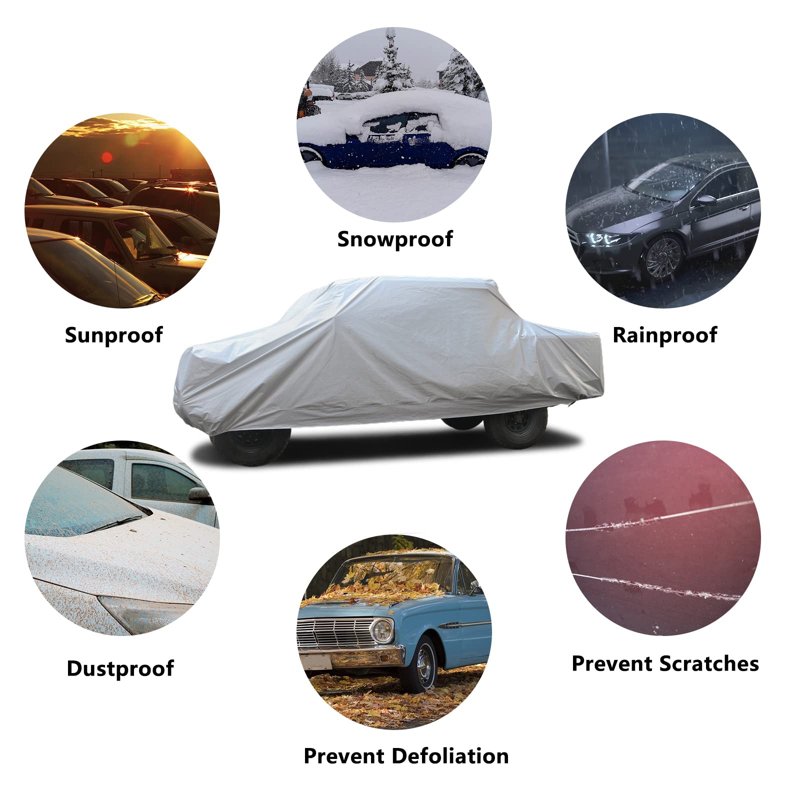 SEAZEN 6-Layer Waterproof Truck Car Cover - Snowproof, UV Protection, Windproof, Breathable Fabric with Cotton - Universal Fit for Vehicles Up to 210