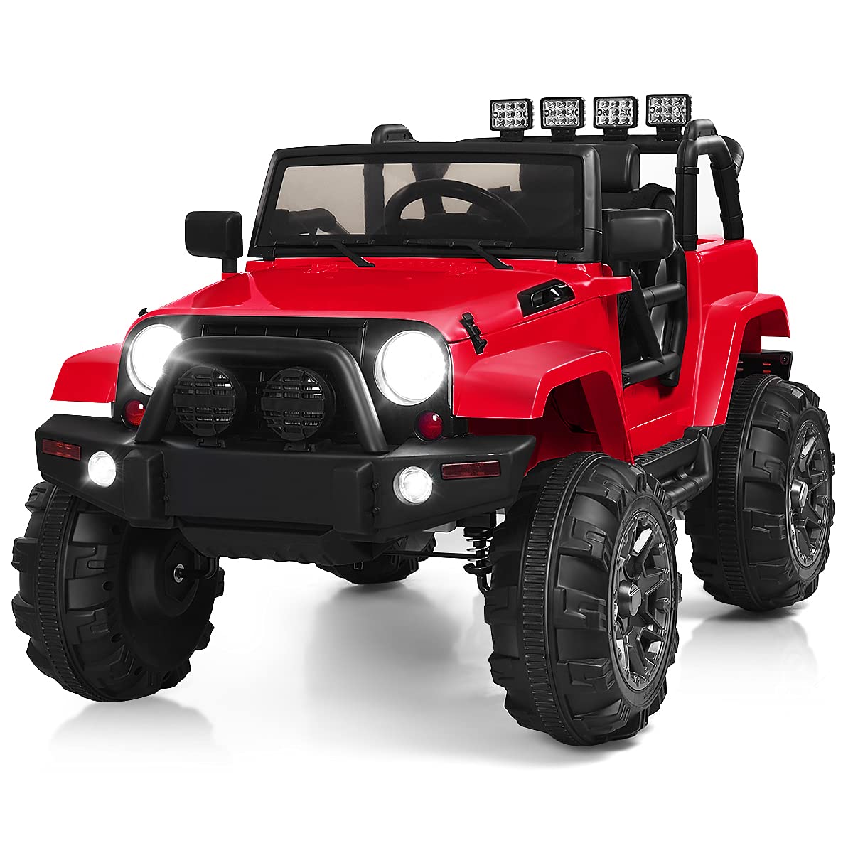 Costzon 12V Battery Powered Electric Ride On Truck for Kids - Parental Remote Control, LED Lights, MP3 Player, Safety Belt & Spring Suspension - Red Kids Electric Car for Indoor & Outdoor Play, Birthday Gifts