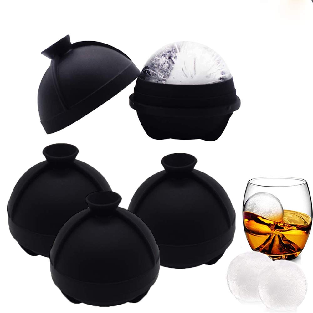 4 Pack Silicone Ice Ball Molds - 2.5 Inch Large Sphere Ice Cube Trays with Built-in Funnel for Whiskey, Bourbon & Cocktails | BPA Free Food Grade | Perfect for Home Bars, Parties & Gift Giving