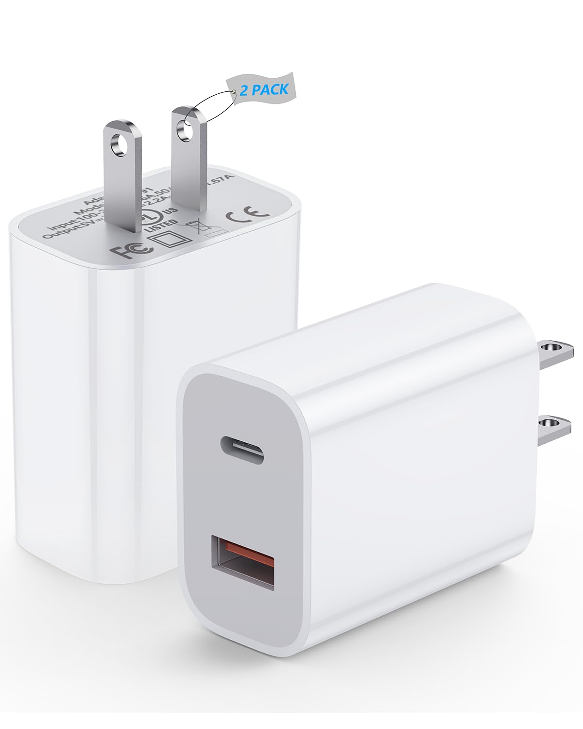 20W USB-C Wall Charger [2 Pack] - PD 3.0 Fast Charger Block for iPhone 14/13/12/11 Series, Apple Watch 8/7 & More | Compact Power Adapter | Perfect for Home, Office & Travel Charging