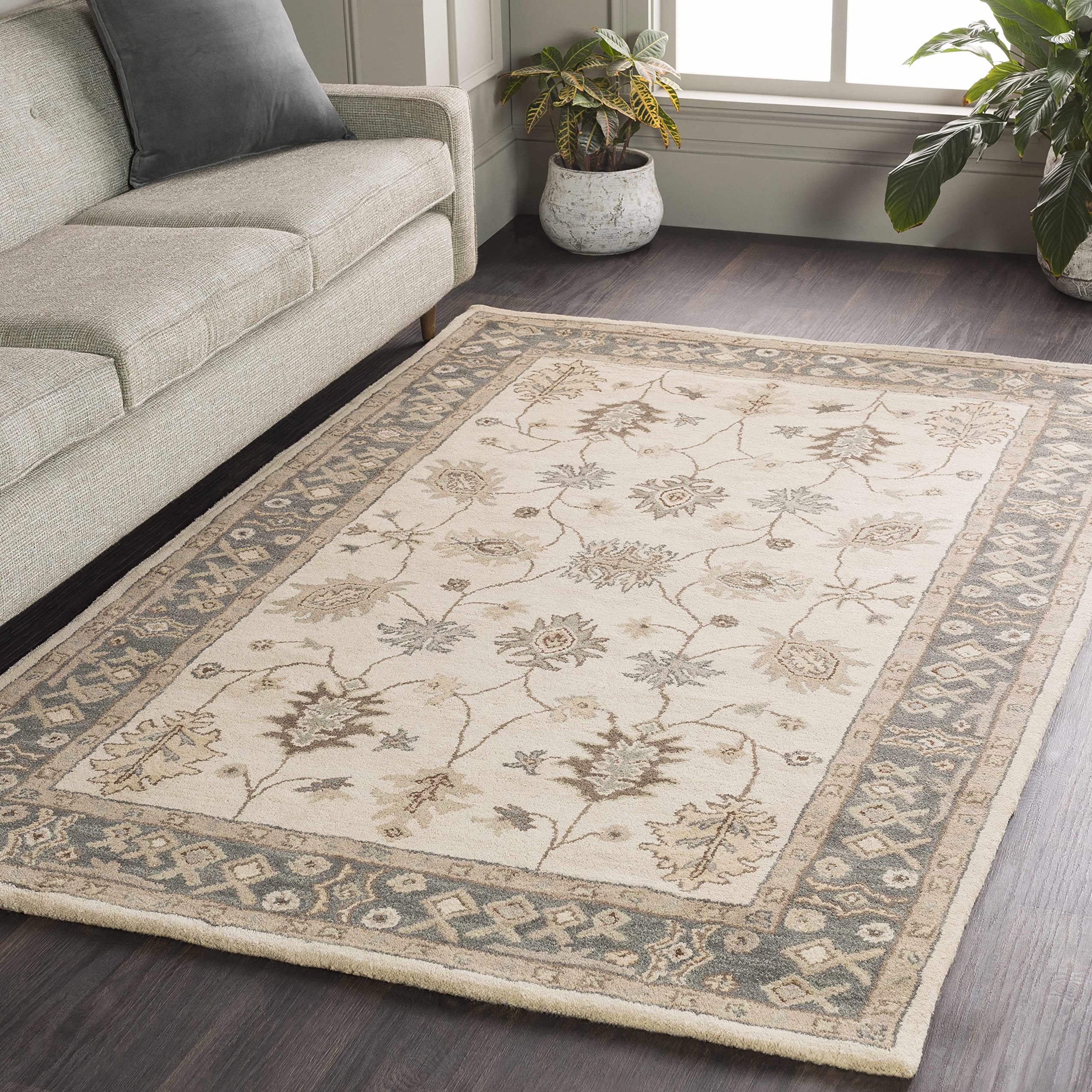 Hauteloom Schenevus Wool Area Rug 2' x 3' - Traditional Handmade Living Room & Bedroom Rug - Soft Brown, Gray, Beige Colors - Perfect for Cozy Home Decor, Office Spaces & High-Traffic Areas