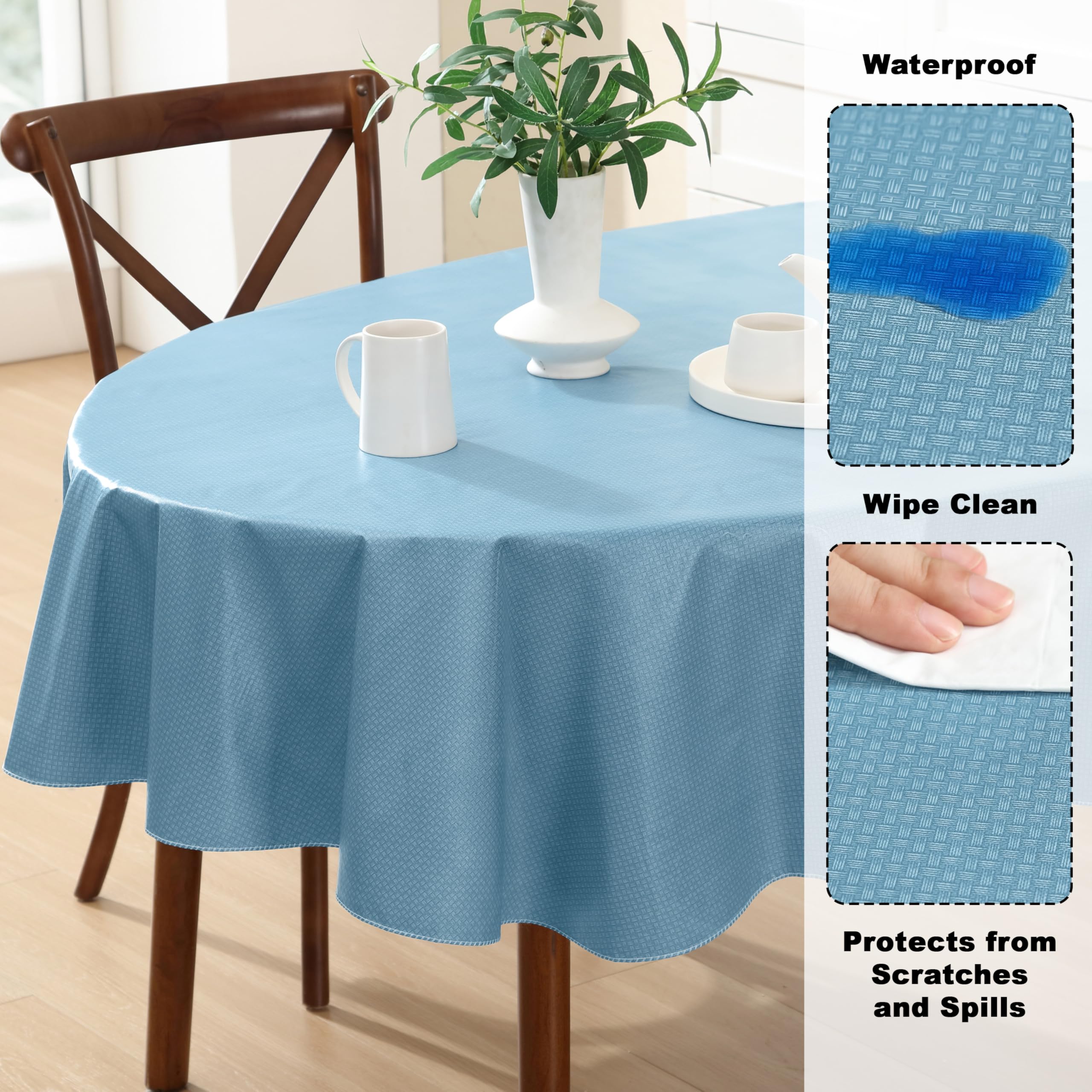 Premium Basketweave Textured Vinyl Tablecloth - Waterproof & Flannel Backed for Indoor/Outdoor Use - 60