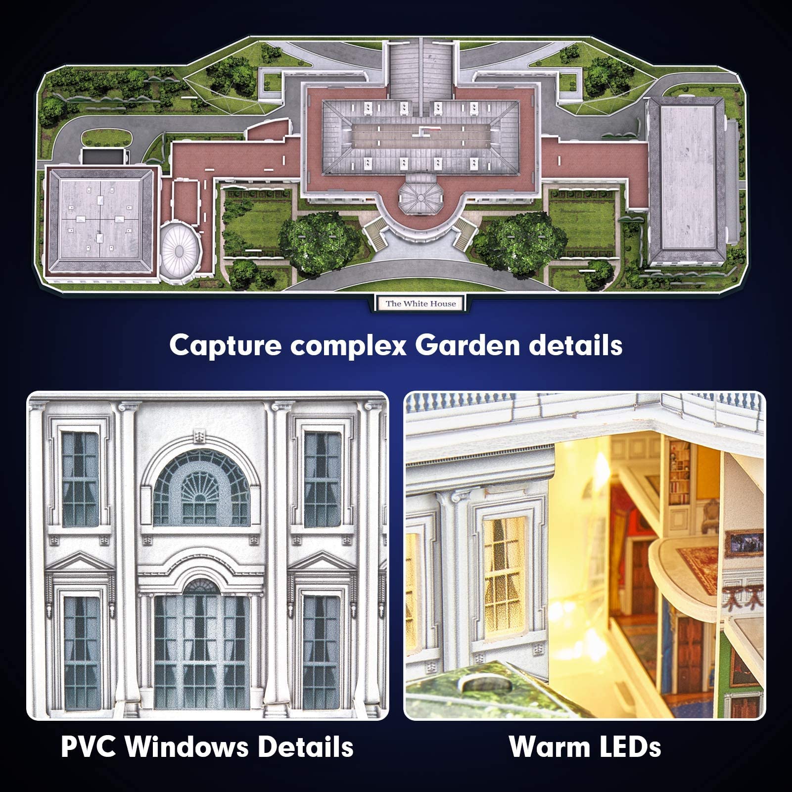 CubicFun 3D Puzzle LED Rotatable White House Model Kit with Detailed Interior – 151 Pieces US Architecture Building Set for Adults, Family Puzzle Desk Decor – Perfect Birthday Gift for Women & Men | Home Office Decoration & Collectible Display