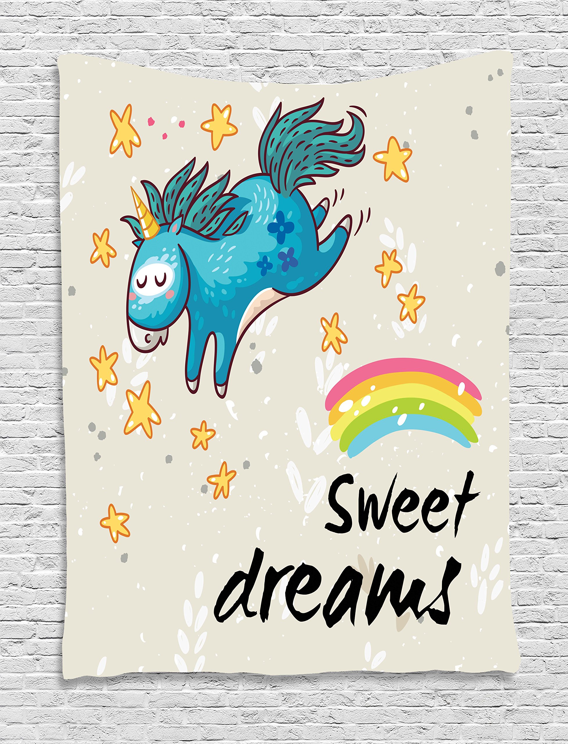 Ambesonne Unicorn Tapestry - Whimsical Rainbow & Stars Wall Hanging Decor for Bedroom, Living Room, Dorm | 40x60 Inch Colorful Fantasy Art | Perfect for Kids Room, Teen Space & Boho Home Decor