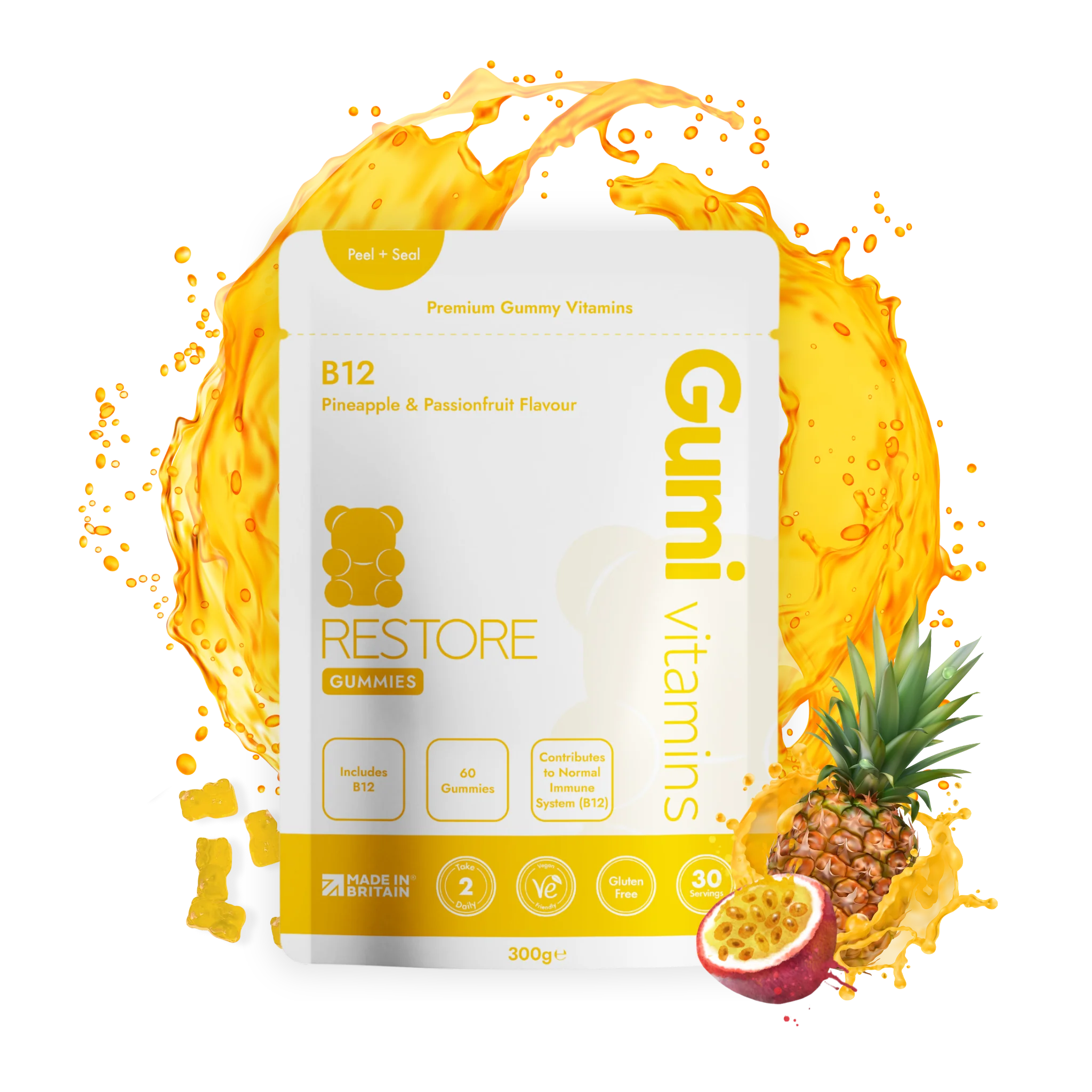 Gumi Vitamins Restore B12 - Delicious Vitamin B12 Gummies for Energy Boost & Immune Support - Perfect for Adults & Kids Daily Health