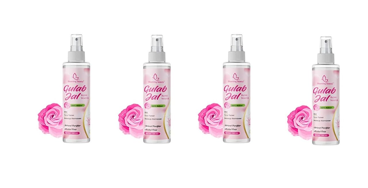 Pure & Natural Rose Water Spray for Face & Skin | Blooming Beauty Rose Petals Gulab Jal | Hydrating & Refreshing Facial Mist for Women (120ml, Pack of 4) – Perfect for Skincare Routine, Makeup Setting & Summer Refreshment