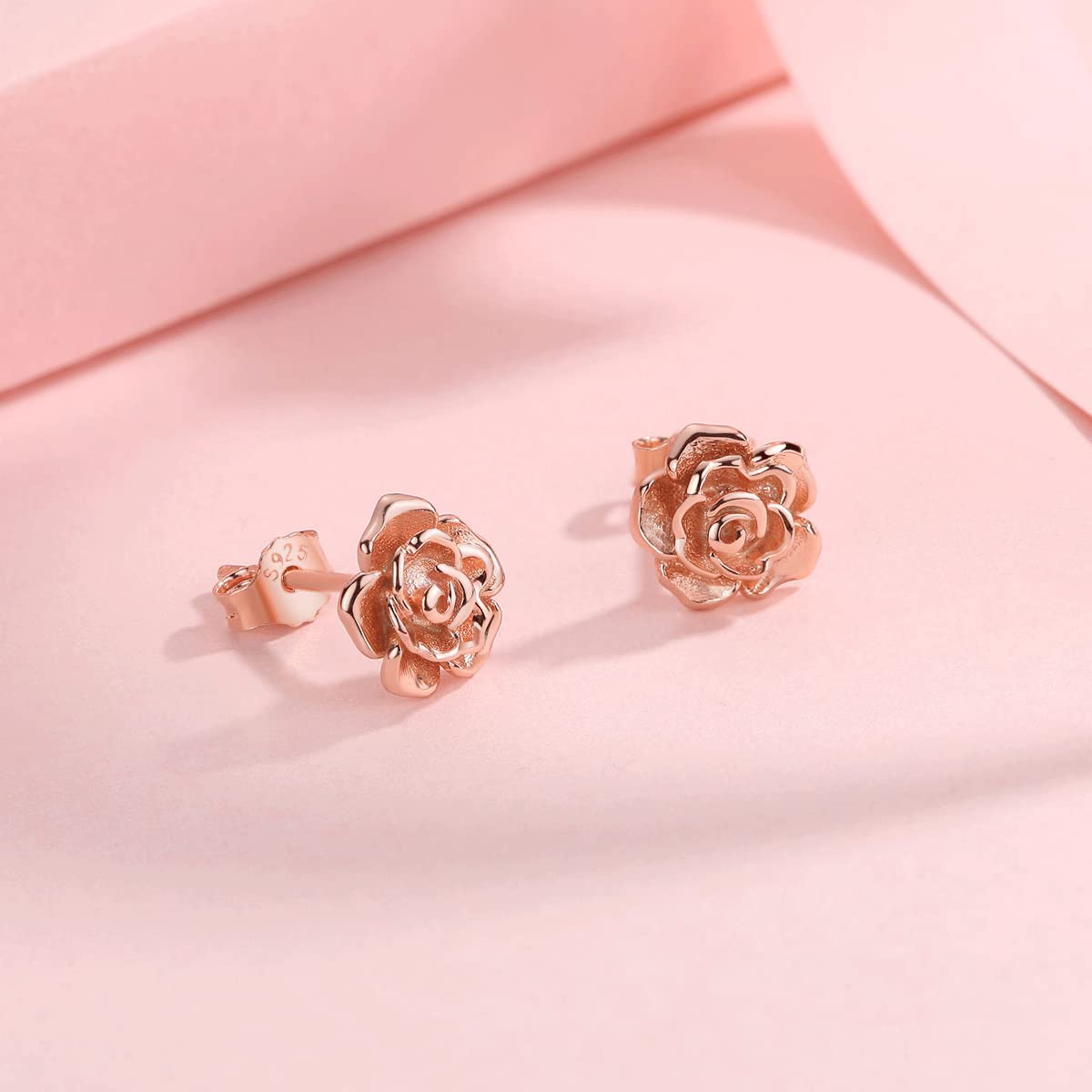 925 Sterling Silver Rose Stud Earrings with CZ Flower - Hypoallergenic Rose Gold Plated Jewelry for Women, Girls, Mother, Wife | Gift for Valentine's Day, Anniversary, Birthday, Wedding (Perfect for Everyday Wear & Special Occasions)