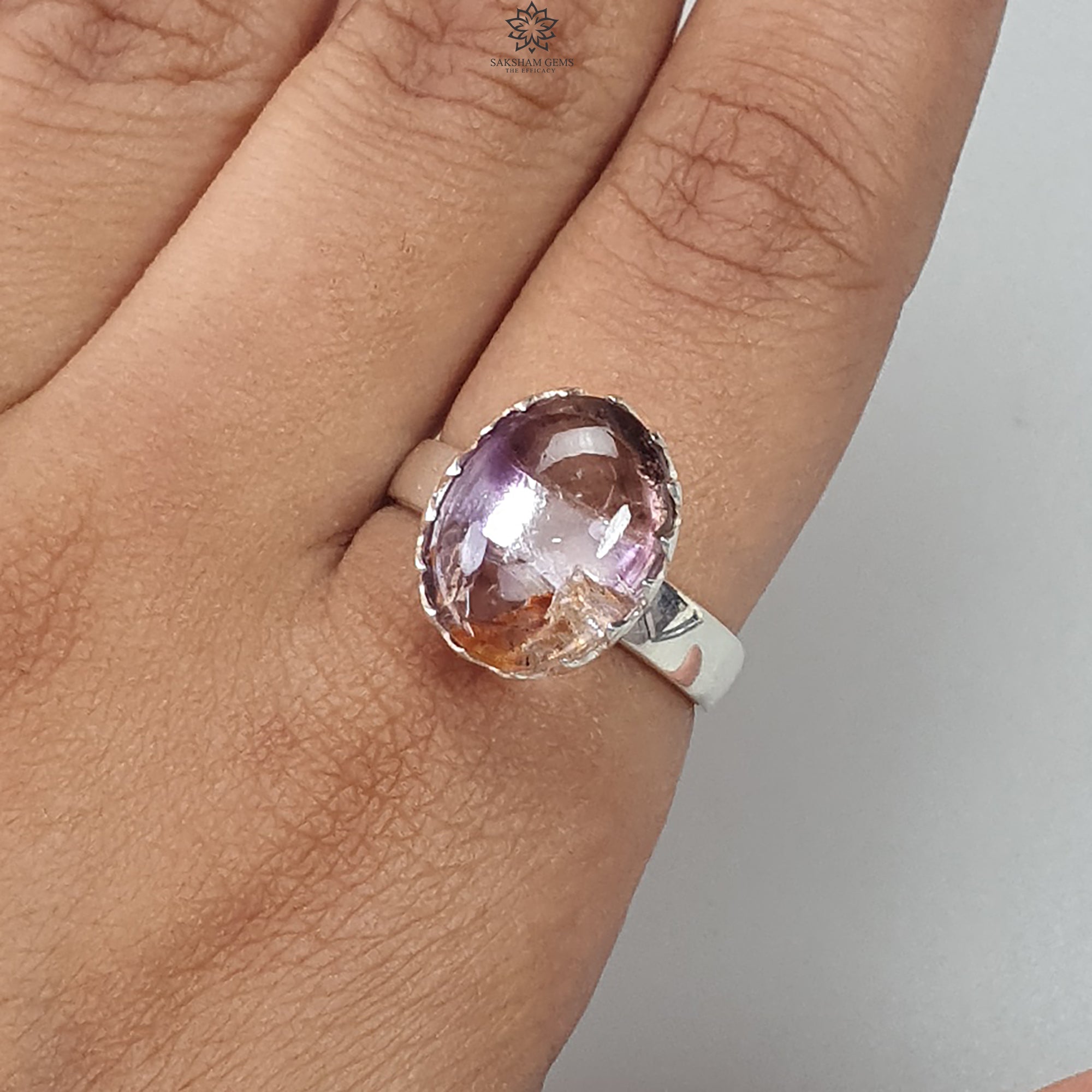 Natural Super Seven Amethyst 925 Sterling Silver Adjustable Ring | Oval Untreated Amethyst Bezel Set Jewelry | Perfect for Meditation, Healing & Spiritual Gifts (4.73g)