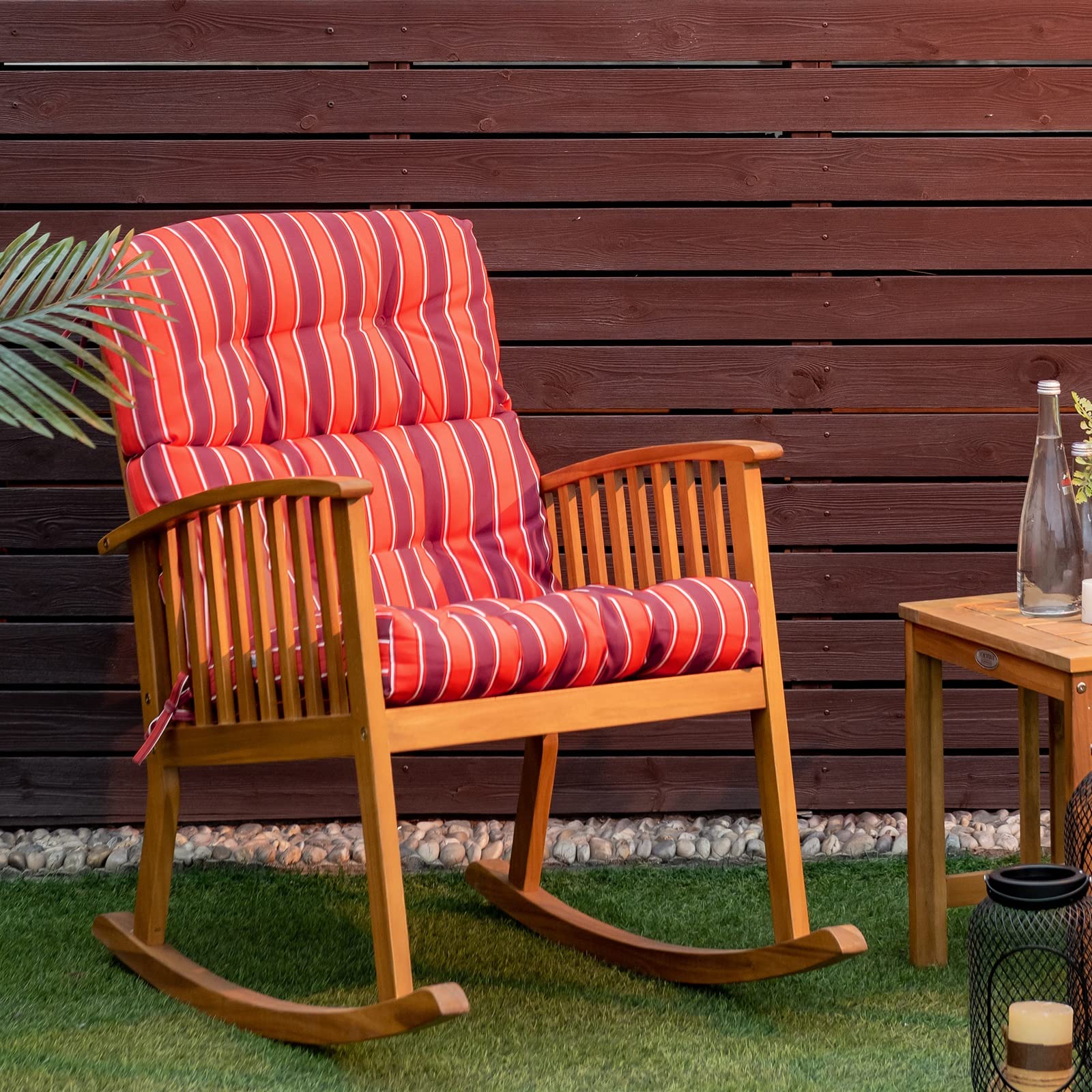 Tangkula High Back Patio Chair Cushion Set of 2 - Tufted Non-Slip Rocking Chair Seat Pads with Ties - Waterproof Outdoor Furniture Cushions for Glider, Wicker, Swing Chairs - Perfect for Garden, Deck, Poolside & Patio Relaxation