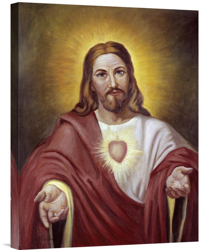 Vittorio Bianchini Sacred Heart of Jesus Canvas Wall Art Print - Gallery Wrapped Giclee Religious Home Decor for Living Room, Bedroom & Church