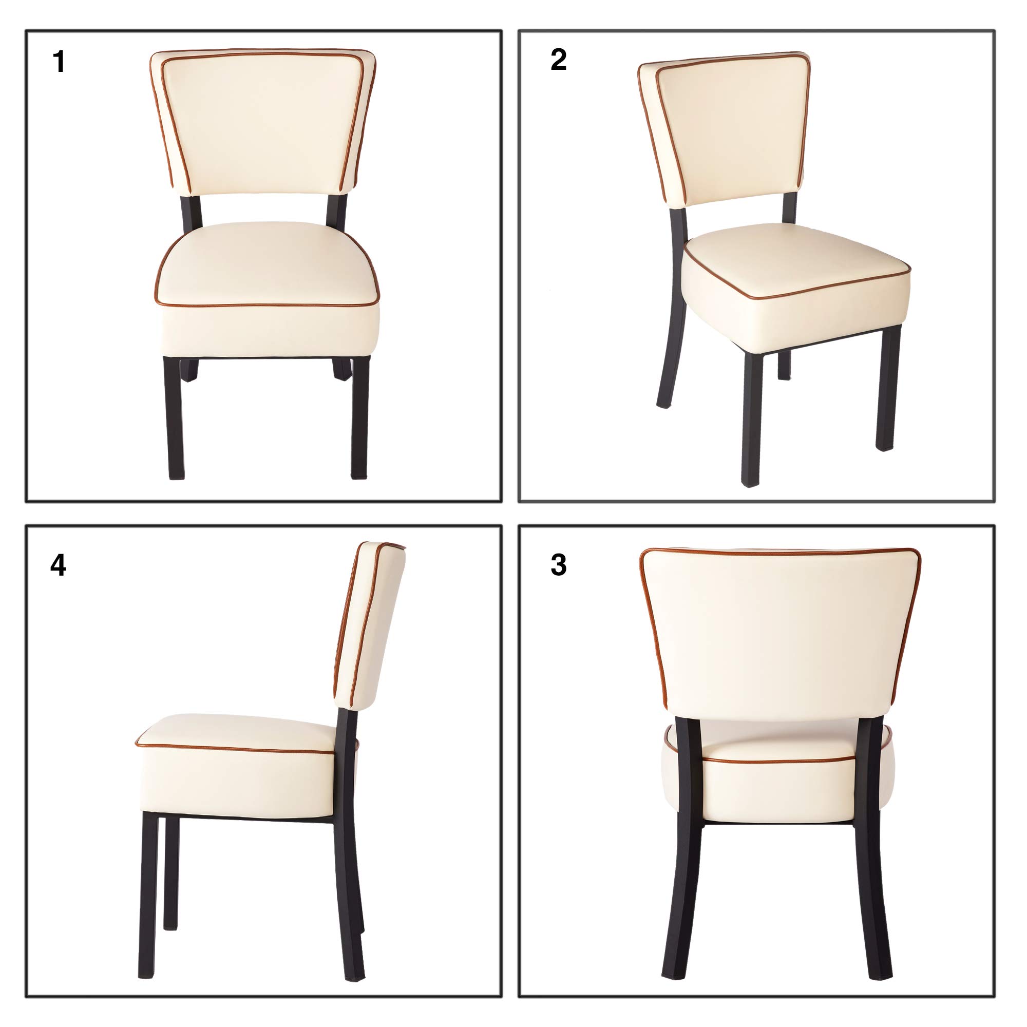 2 Pack Upholstered Dining Chairs - 18 Inch Back Height PU Leather Padded Seats with Sturdy Steel Legs in Beige | Perfect for Kitchen, Dining Room, Restaurant and Office Use
