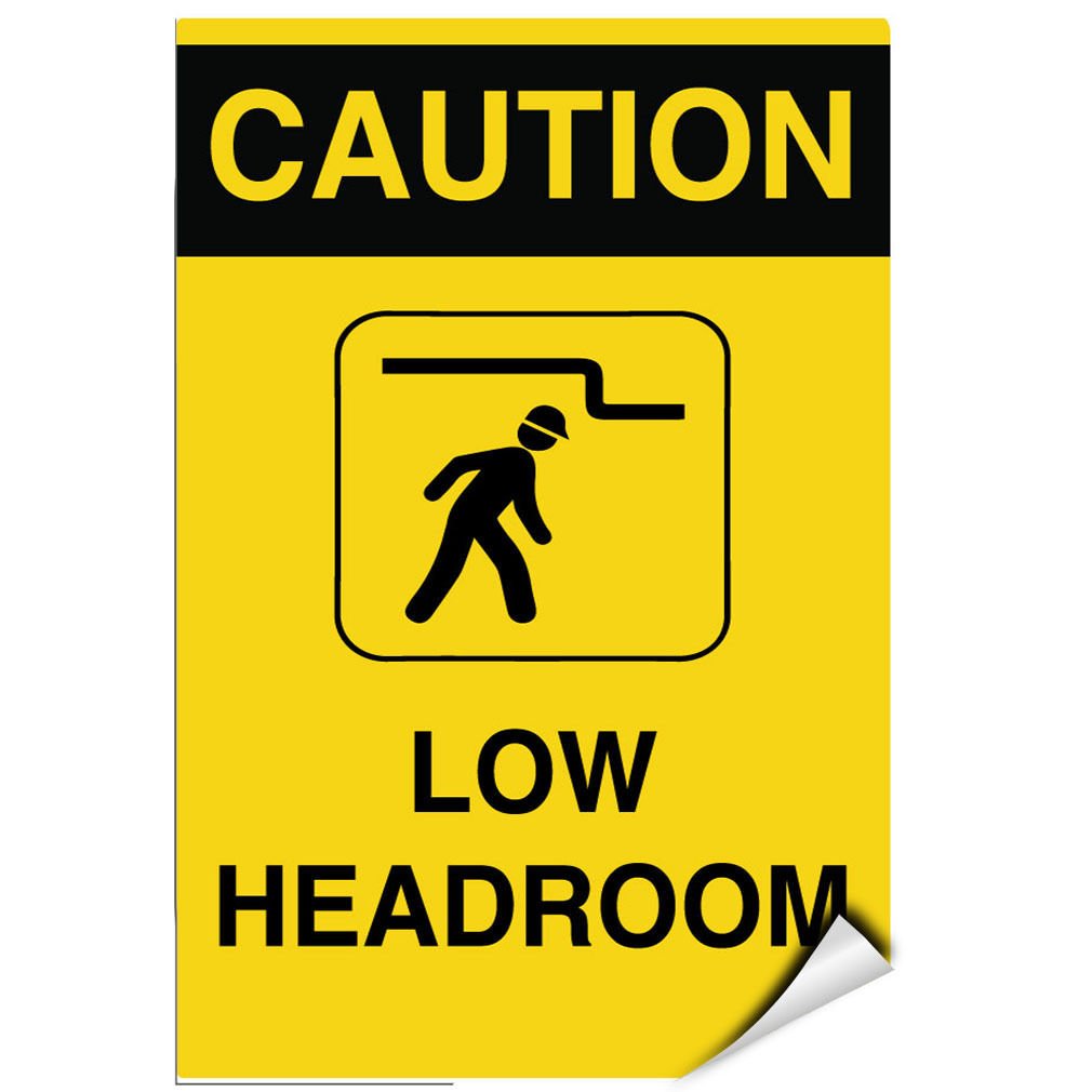 Low Headroom Warning Sign - Clearance Hazard Label Decal Sticker for Doors & Ceilings - Adhesive Sticks to Any Surface - Perfect for Warehouses, Garages & Industrial Areas