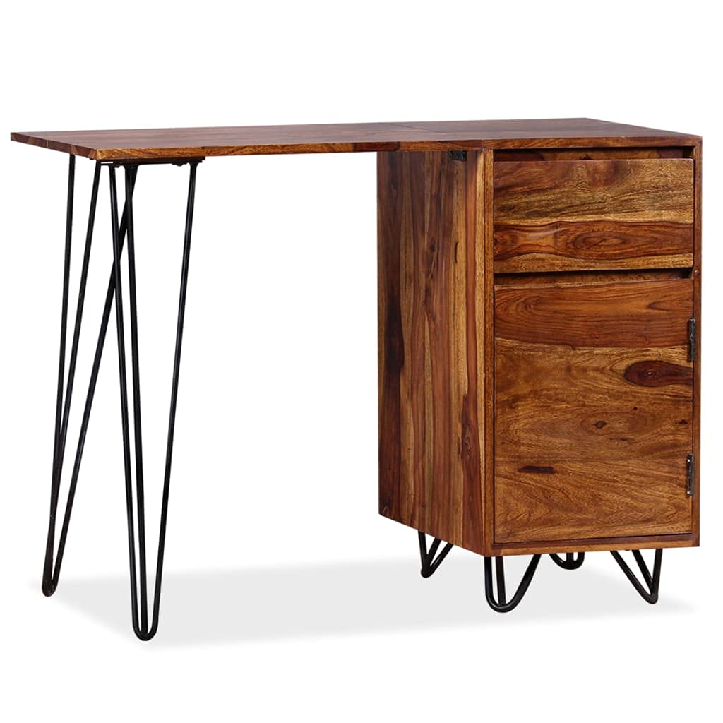 Premium FAMIROSA Writing Desk with 1 Drawer & Cabinet - Solid Sheesham Wood Home Office Furniture for Study, Work & Small Spaces