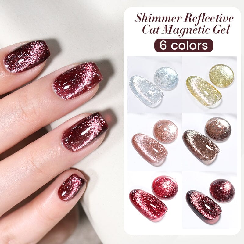 6 Colors Shimmery Reflective Cat Eye Magnetic Gel - 10ml Nail Polish for Party & Night Out - Long Lasting & High Shine Gel Polish for Nail Art & Salon Use