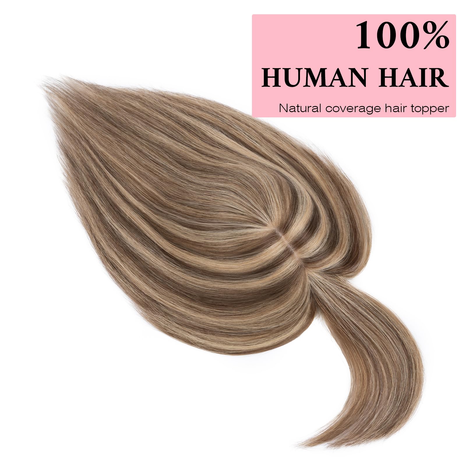 SEGO 100% Real Human Hair Toppers with Bangs - Silk Base 150% Density Clip-in Hairpiece (2.7”x5.1”) for Women with Thinning Hair & Hair Loss - Covers Gray Hair - Perfect for Daily Wear, Special Occasions & Hair Volume Enhancement