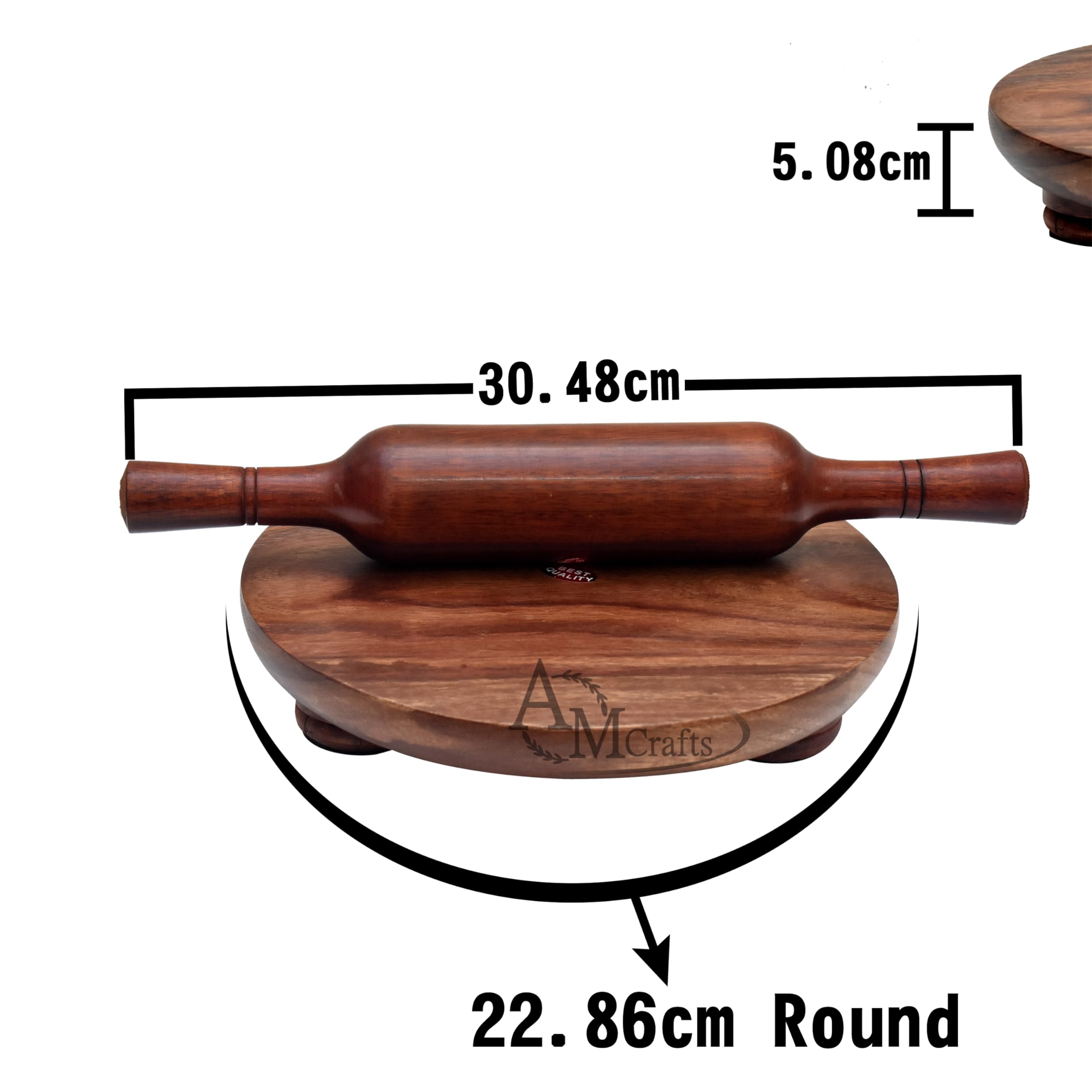 AM CRAFTS Wooden Chakla Belan Set - Premium Rolling Pin & Board for Roti, Chapati, Dough - Traditional Indian Kitchen Tool for Homemade Flatbreads - Perfect for Baking, Cooking & Meal Prep
