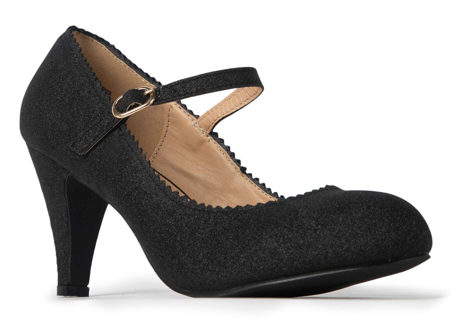 J. Adams Women's Vintage Mary Jane Pumps - Round Toe Scalloped Edge Retro Heels for Comfort & Style | Perfect for Office, Weddings & Vintage Fashion Outfits