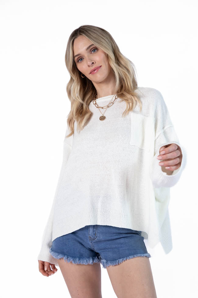 Tell Me Everything Ivory Oversized Pocketed Lightweight Sweater for Women | Cozy Casual Pullover | Perfect for Fall & Winter Layering | Final Sale