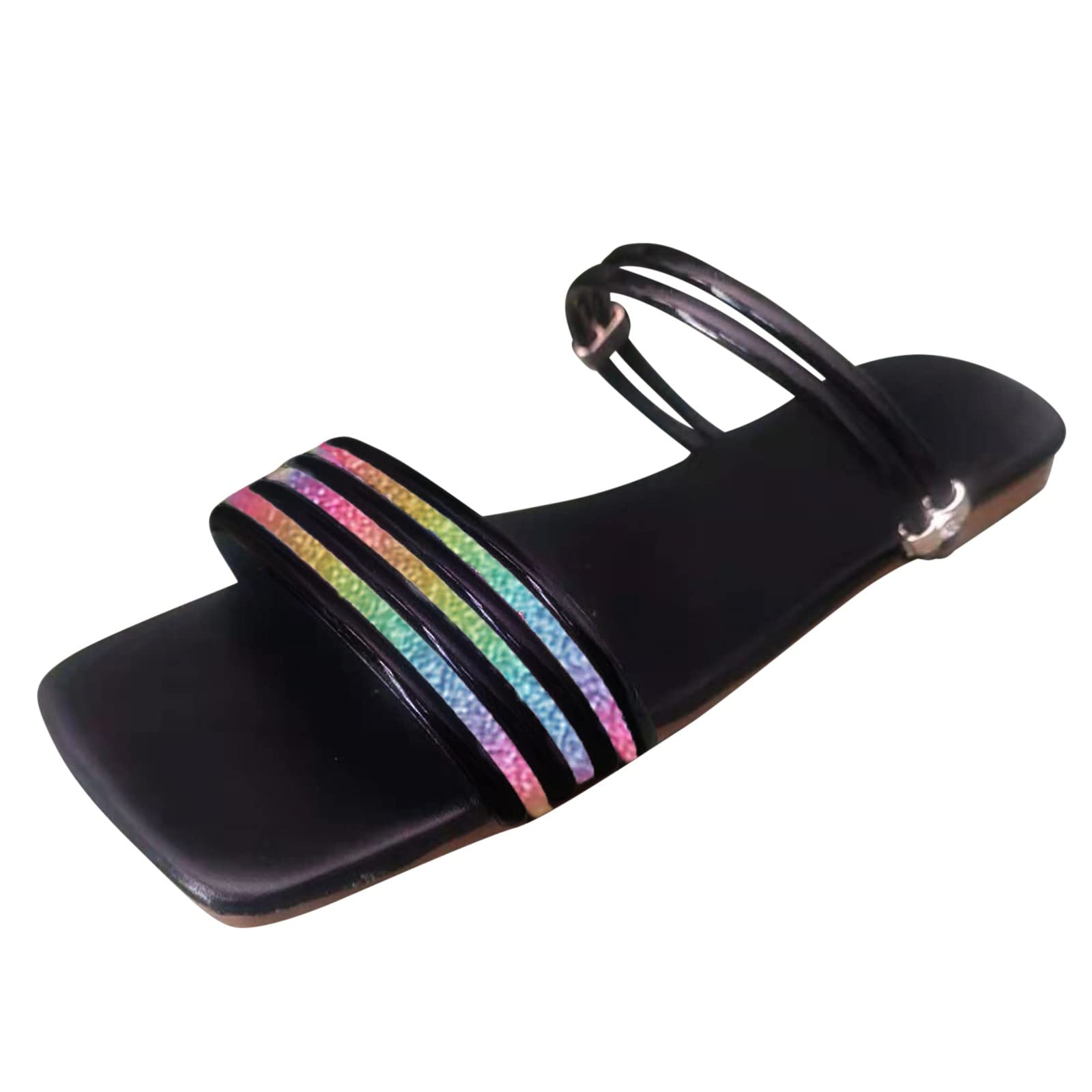 Women's Lightweight Rhinestone Flat Sandals - Colorful Summer Beach & Sport Sandals for Ladies - Black (VR45W) | Perfect for Beach Vacations, Pool Parties & Casual Outings