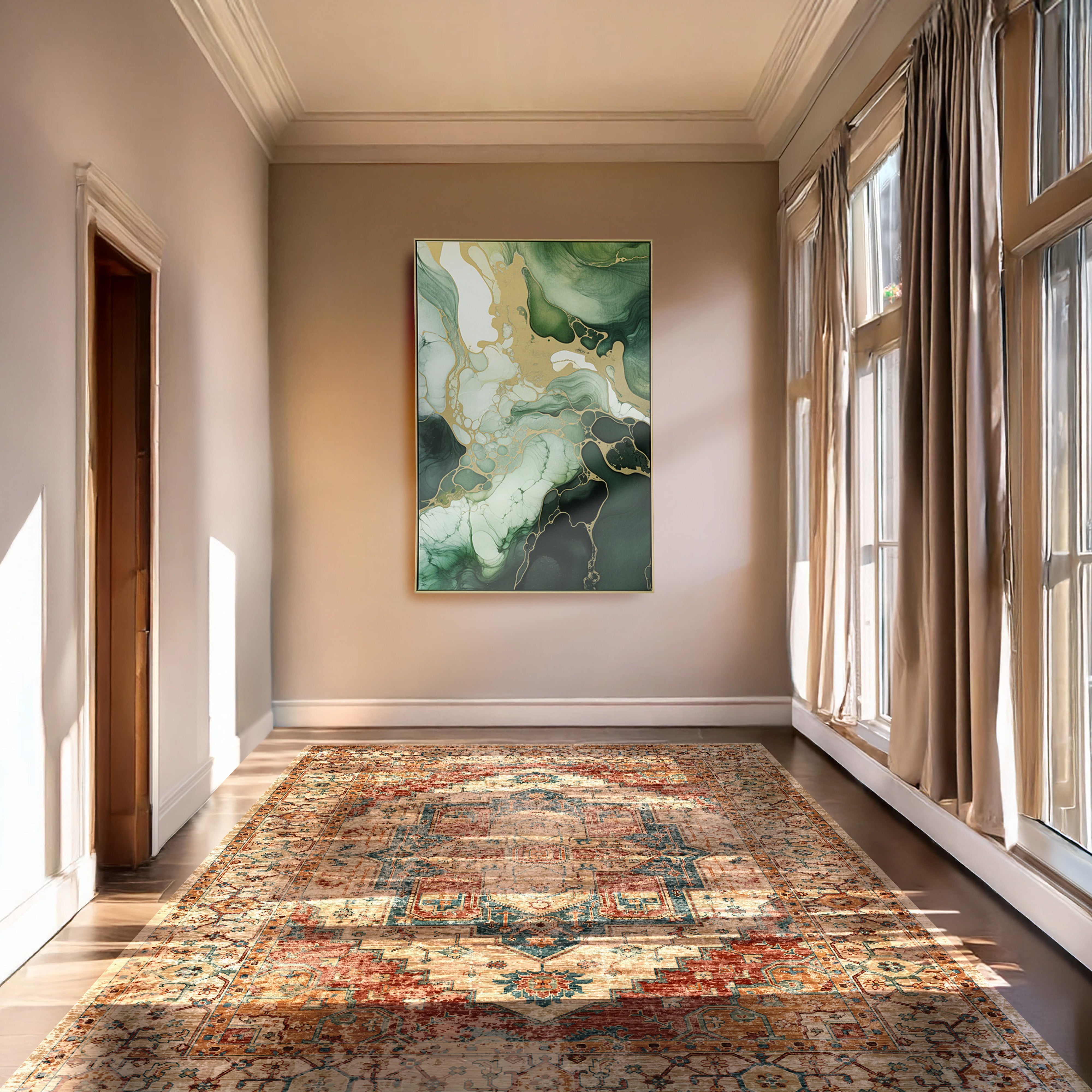 Urban Style Green Marble Foiled Canvas Brushmarks - Elegant Home Decor for Living Room, Bedroom & Office Wall Art