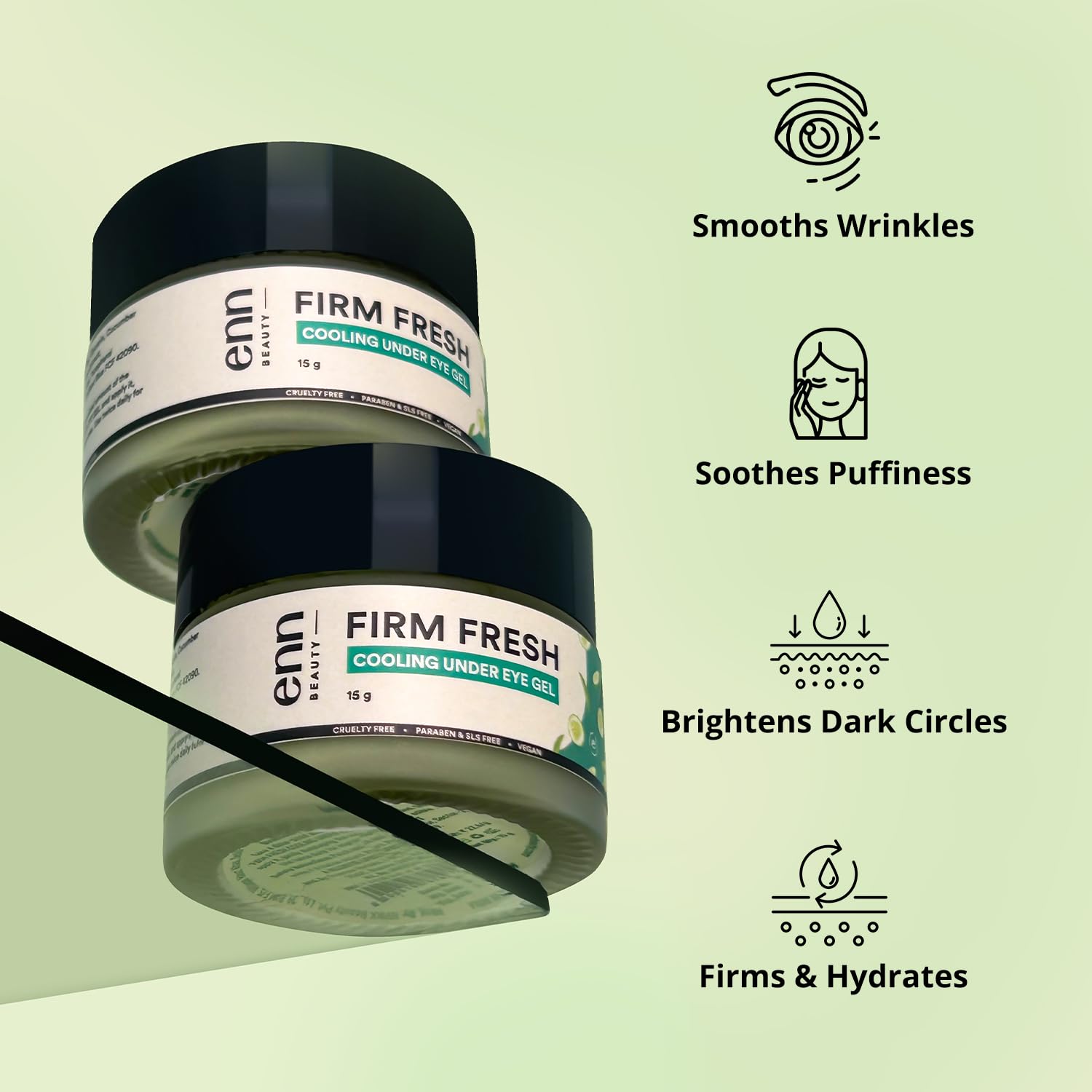 ENN Firm Fresh Cooling Under Eye Gel - Dark Circle & Puffiness Reducer for Tired Eyes - Anti-Wrinkle Treatment with Cucumber, Green Tea & Aloe Vera - 15g - Perfect for Morning Routine & Travel Skincare
