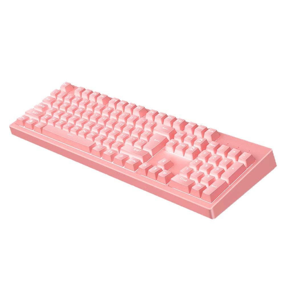 TQBLK Pink USB Wired Backlit Gaming Keyboard - 104 Key Mechanical Feel Keyboard for PC, Laptop - RGB Lighting, Ergonomic Design for Gamers & Typists - Perfect for Esports, Streaming & Office Work