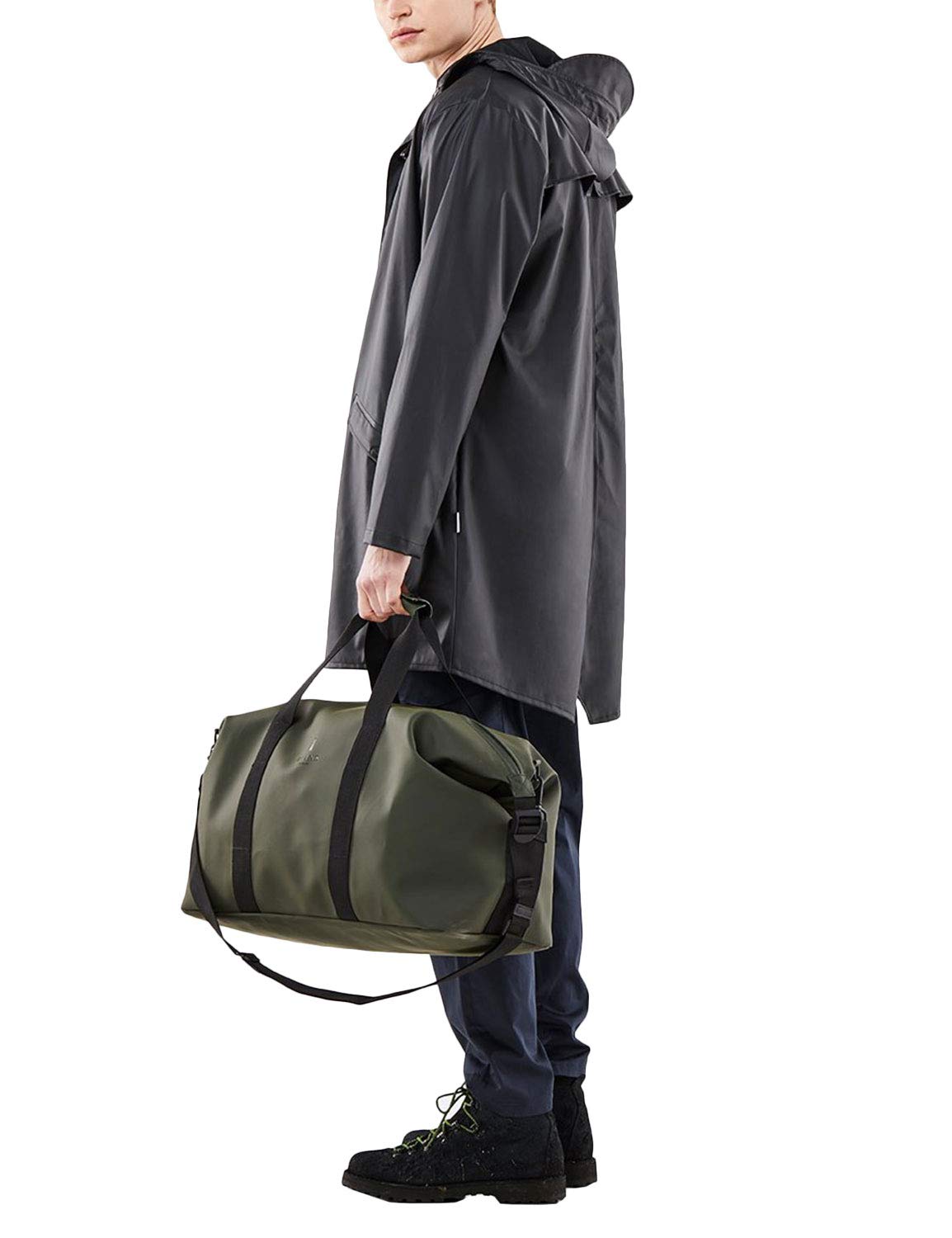 RAINS Men's Waterproof Weekend Travel Duffle Bag - Lightweight Gym Overnight Carry On Bag for Business Trip, Gym, Workout & Outdoor Adventures (Black)