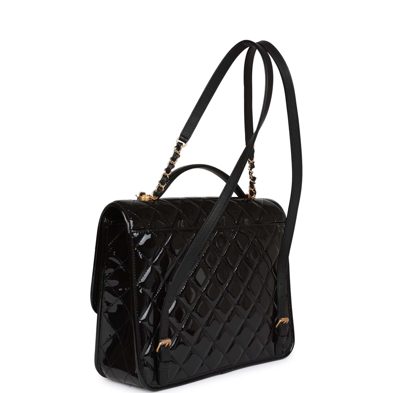 Chanel Large Flap Backpack Black Patent Leather with Antique Gold Hardware - Luxury Designer Backpack for Women, Perfect for Work, Travel & Everyday Use