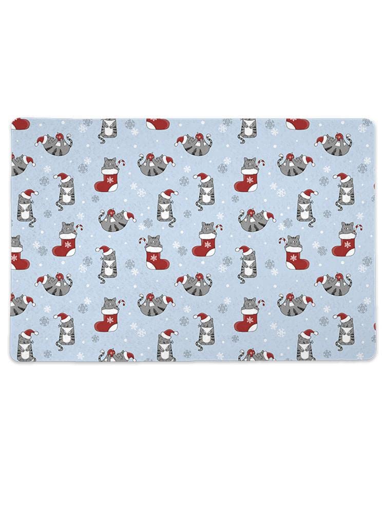 Christmas Cat Socks & White Rectangle Pet Mat - Cozy Holiday Gifts for Cat Lovers & Home Decor