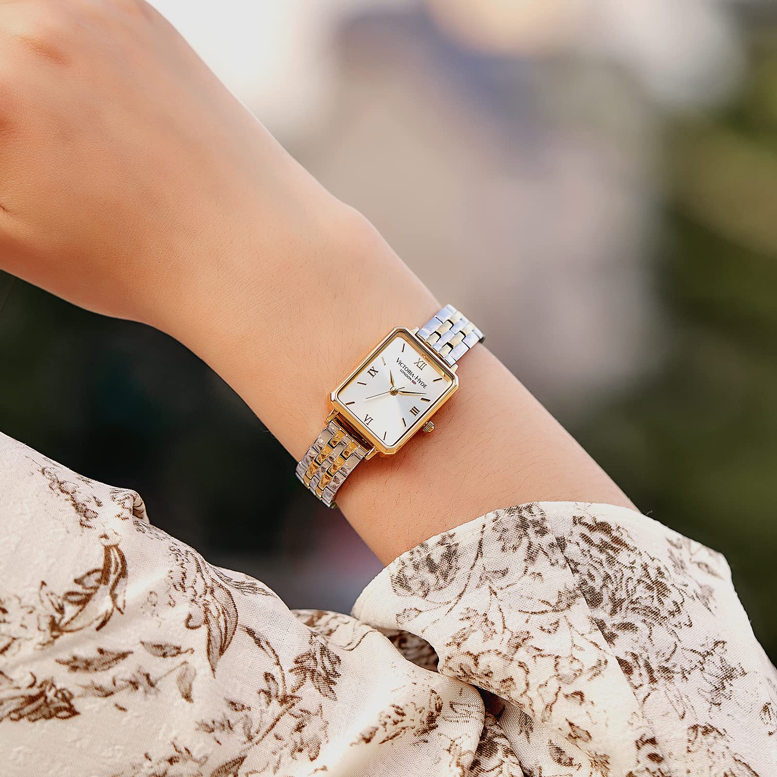 VICTORIA HYDE Two-Tone Women's Watch | Classic Rectangular Silver & Gold Stainless Steel Watch for Women | Elegant Dress Watch for Office, Party & Everyday Wear