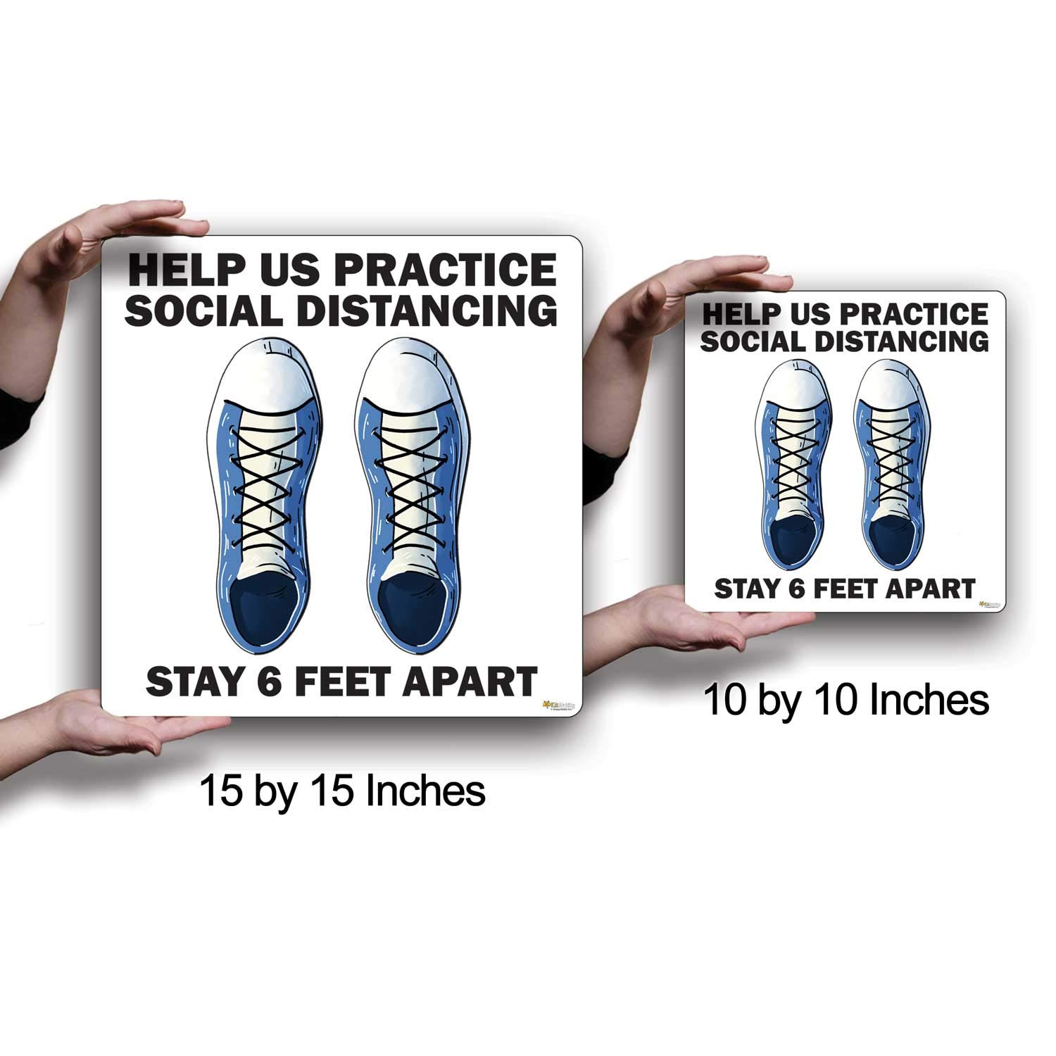 Non-Slip Social Distancing Floor Stickers - 12 Pack of 15x15 Inch Shoe Graphics for 6 Feet Apart Safety, Blue Sneaker Design for Retail Stores, Schools & Offices