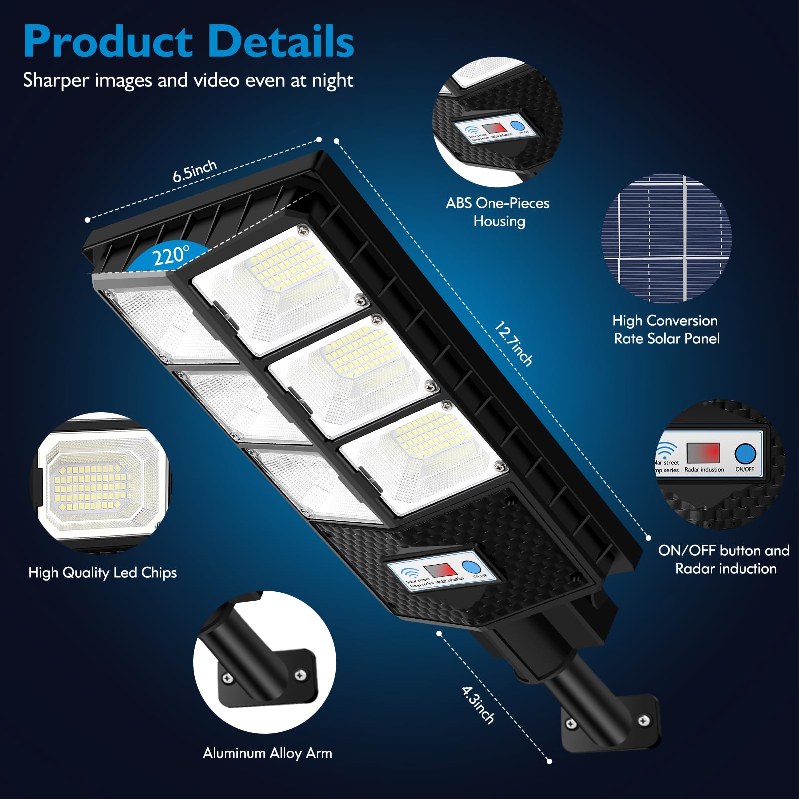 VUAA 4 Pack Solar Street Lights Outdoor Waterproof - 6500K 10000LM LED Solar Lights for Outside, Dusk to Dawn Motion Sensor Flood Lighting with Remote Control - Perfect for Parking Lots, Garages, Driveways, Gardens and Pathways