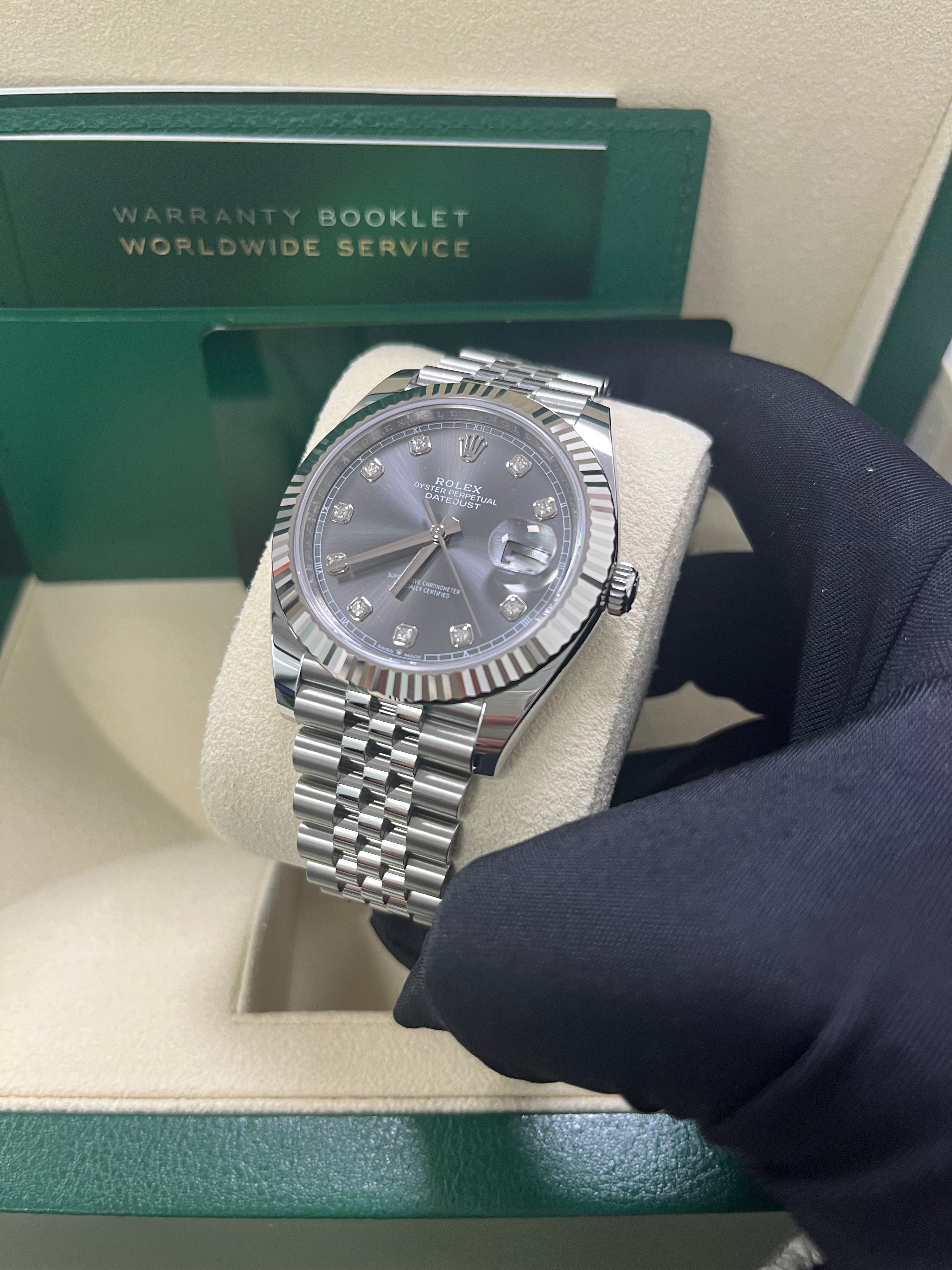 Rolex Datejust 41 18K White Gold & Steel Watch - Dark Rhodium Diamond Dial, Jubilee Bracelet (Ref #126334) | Luxury Men's Dress Watch for Business & Formal Occasions