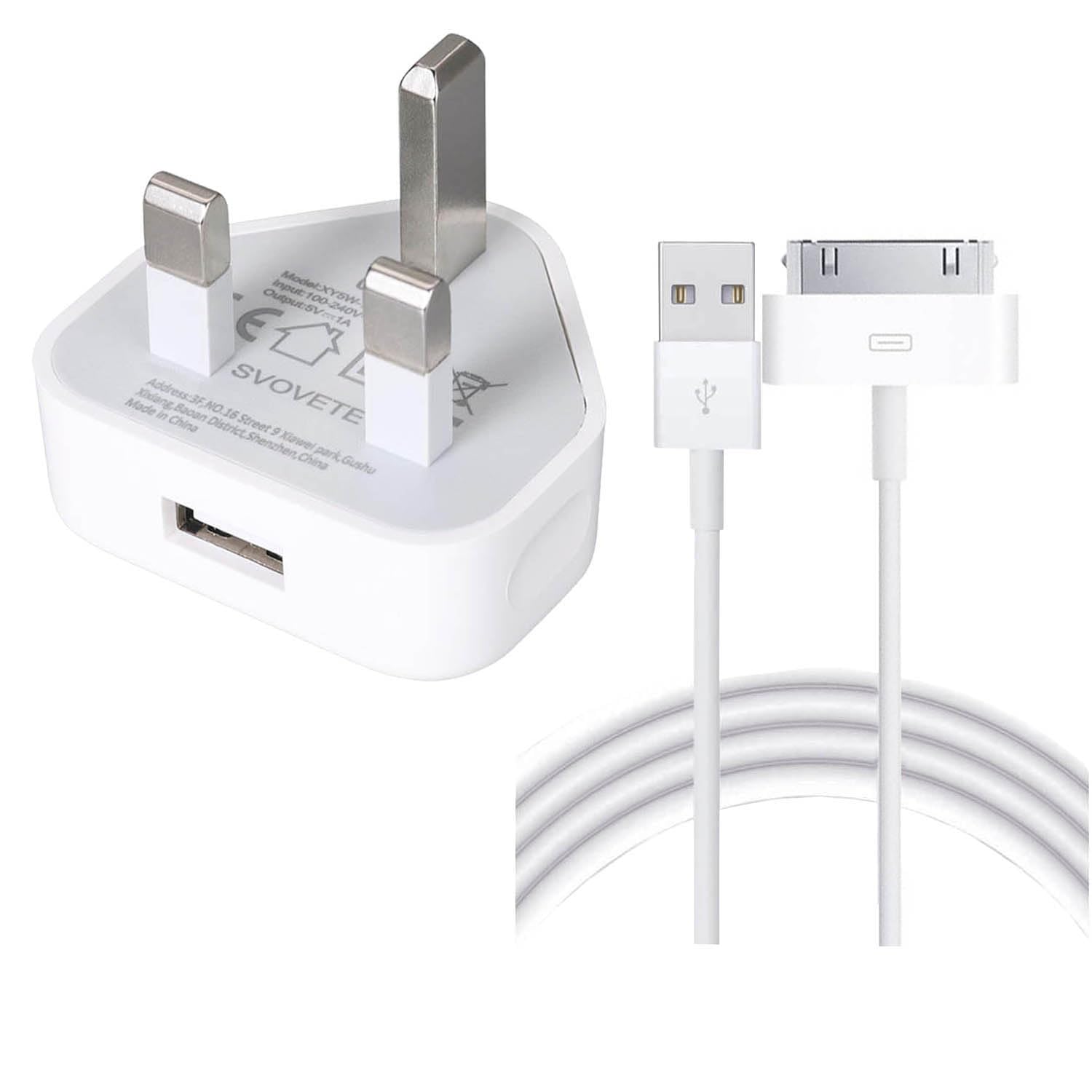 Apple iPhone 4/4S/3G/3GS, iPad 2/3, iPod Touch/Nano/Classic Wall Charger with 1M Cable - Fast Charging Power Adapter for Home, Office & Travel