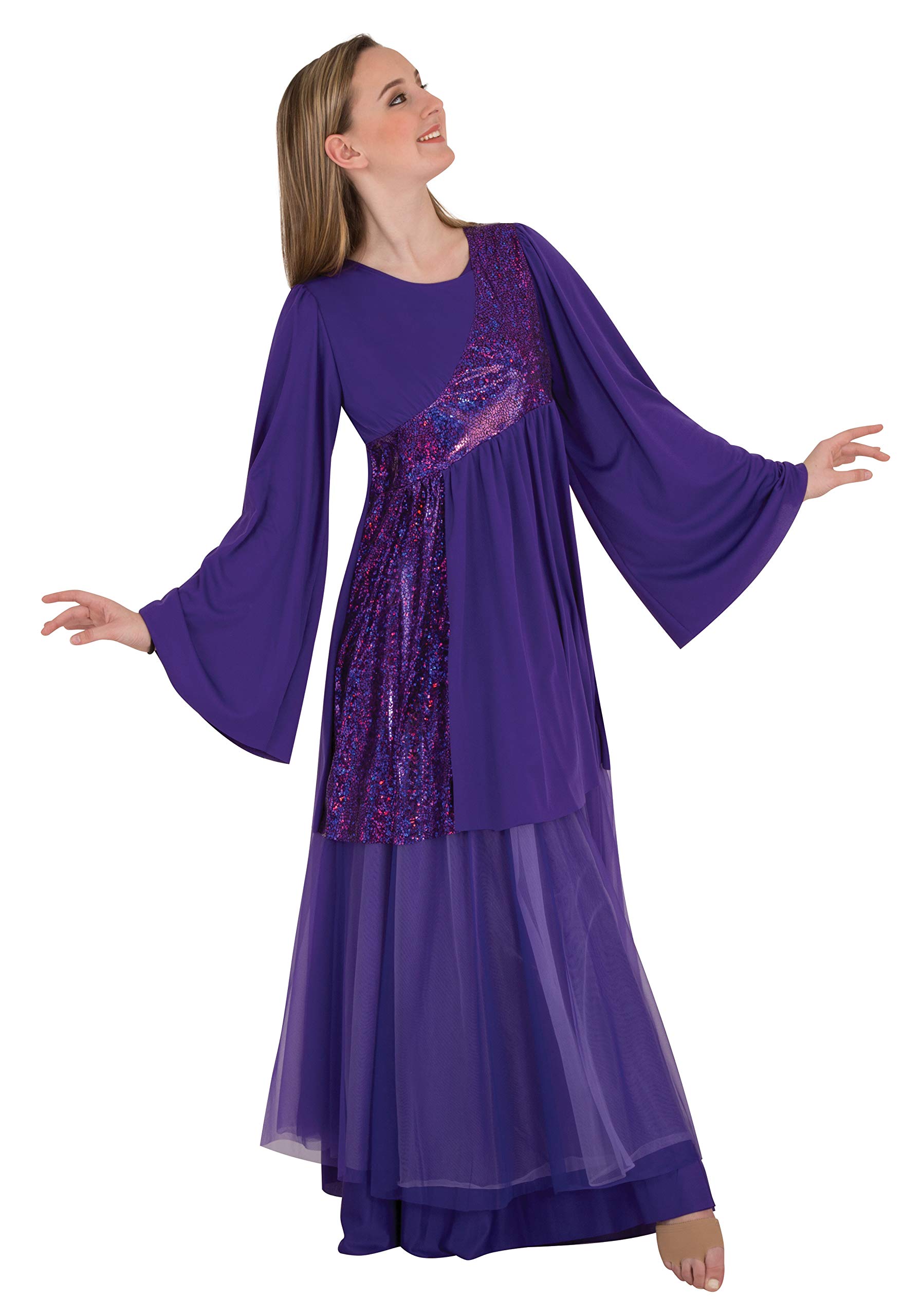 Body Wrappers Stained Glass Print Asymmetrical Bell Sleeve Tunic Top - Women's Bohemian Style Blouse for Casual Wear, Parties & Festivals (Style 631)