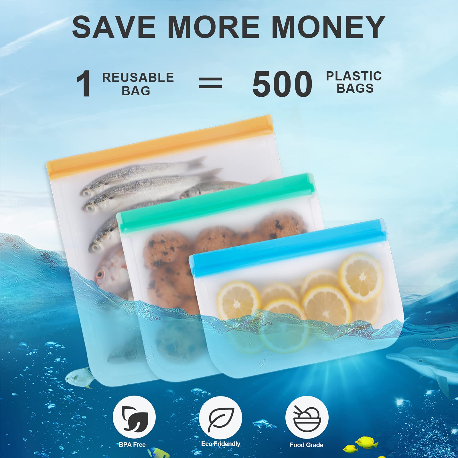 Eco-Friendly Reusable Freezer Bags 24-Pack - 4 Leakproof Gallon Bags, 14 Sandwich Bags, 6 Snack Bags for Food Storage | Perfect for Vegetables, Fruits, Meat Meal Prep & Freezing | BPA-Free, Dishwasher Safe Ziplock Bags for Home & Travel