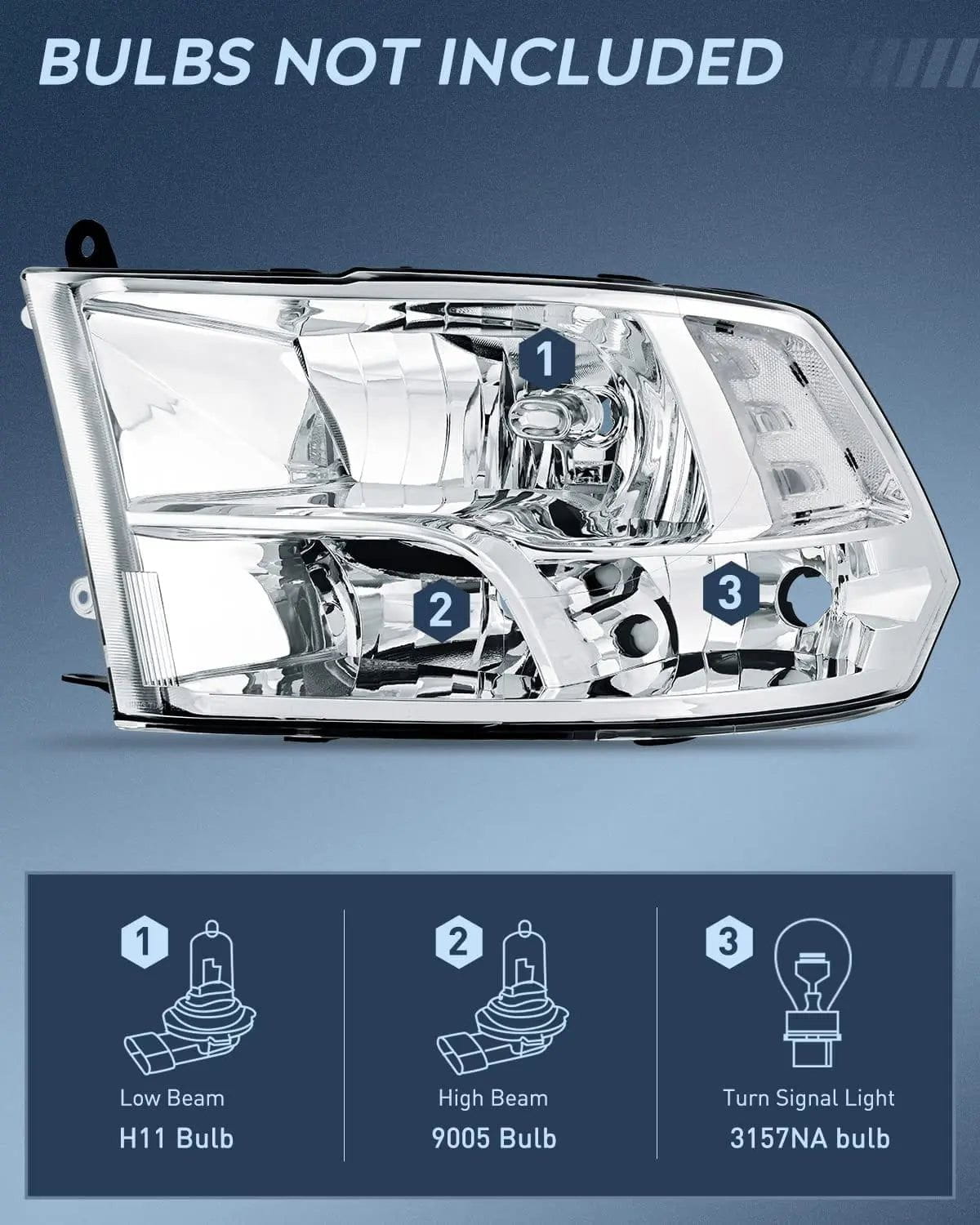 Dodge Ram 1500 2500 3500 4500 5500 Headlight Assembly (2009-2018) - Chrome Housing with Clear Reflector - Perfect for Night Driving & Off-Road Adventures