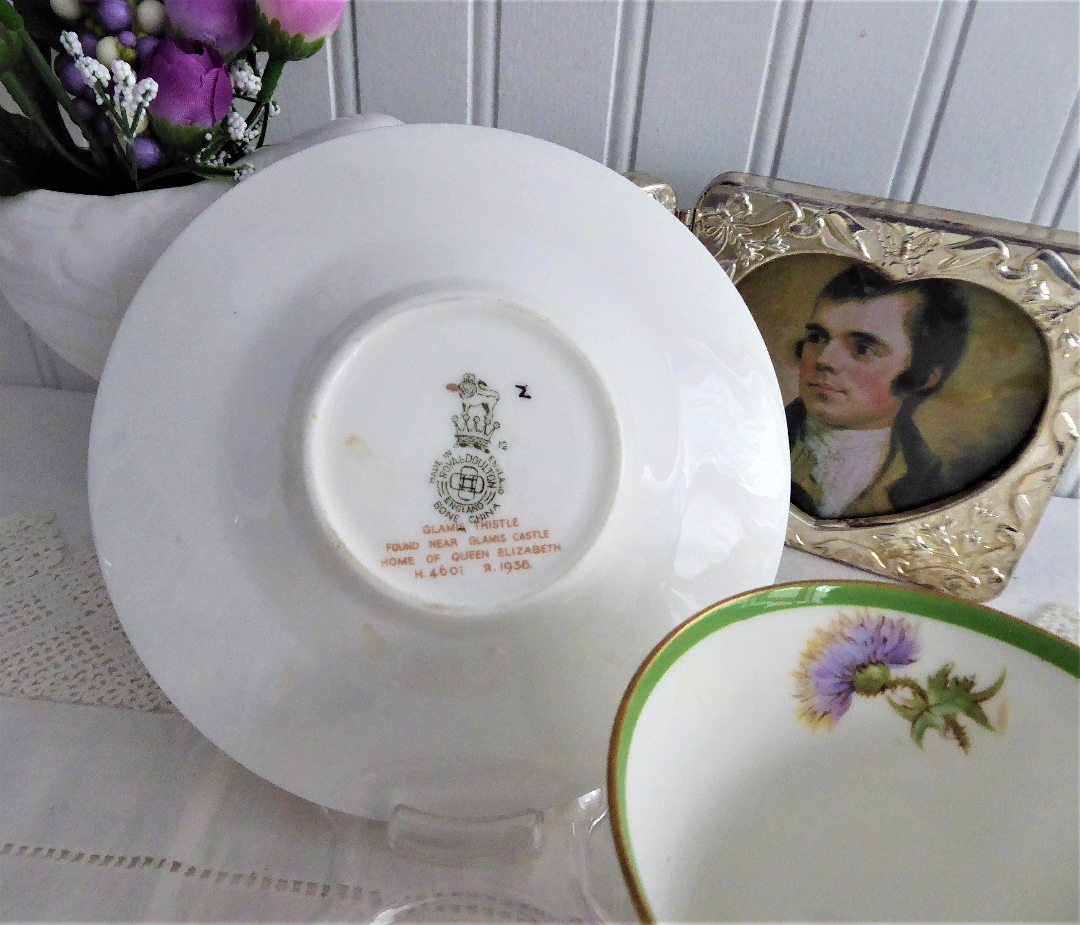 Vintage Royal Doulton Glamis Thistle Cup and Saucer Set - Hand-Painted 1930s Collectible Tea Cup with Queen Mum Association | Perfect for Afternoon Tea, Royal Memorabilia Collections & British Antique Displays