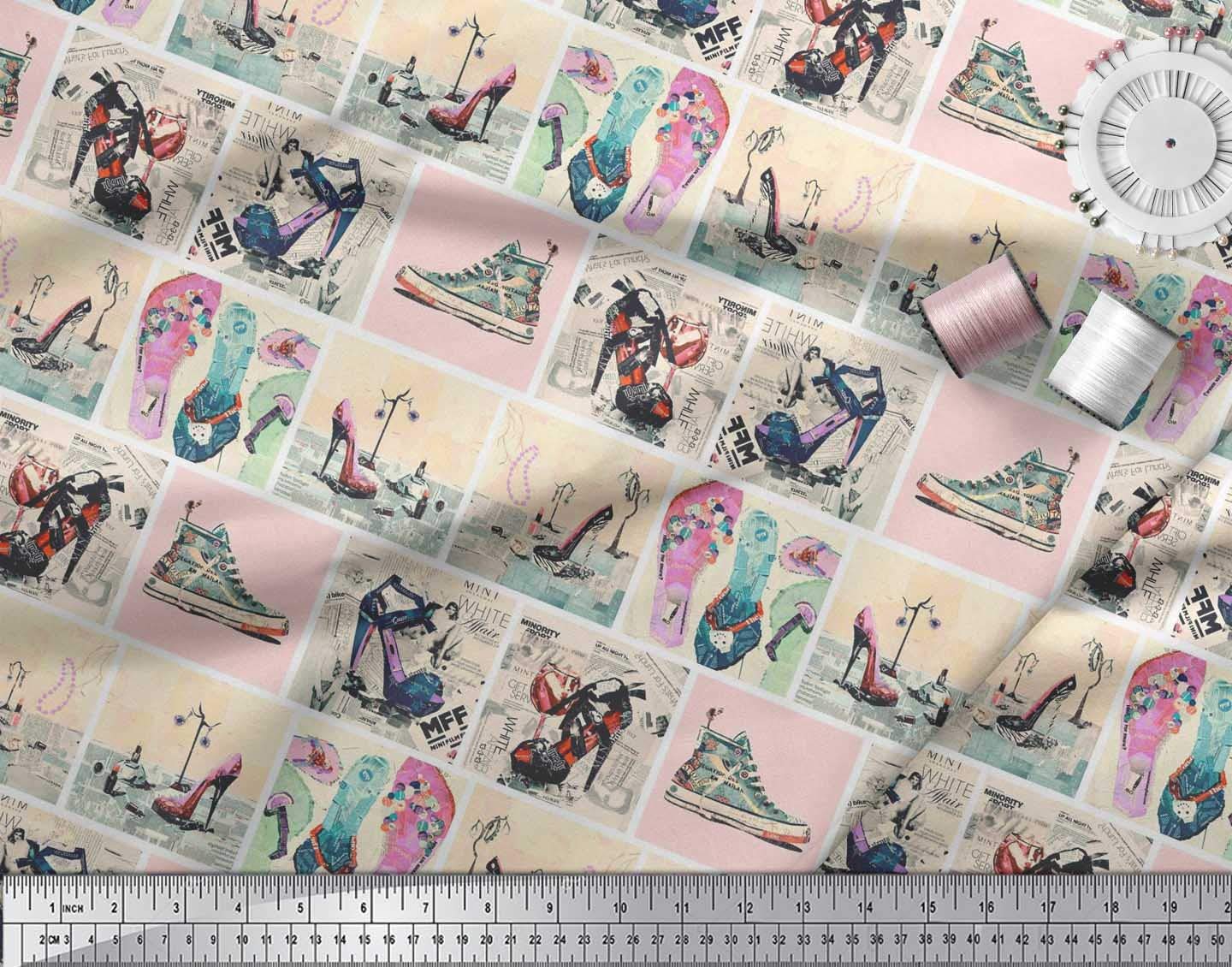 Soimoi Rayon Orange Fabric by The Yard - 42 Inch Wide - Printed Fashionable Footwear-Inspired Design for DIY Slippers, Shoes & High Heels Patchwork - Perfect for Costumes, Quilting and Home Decor Projects