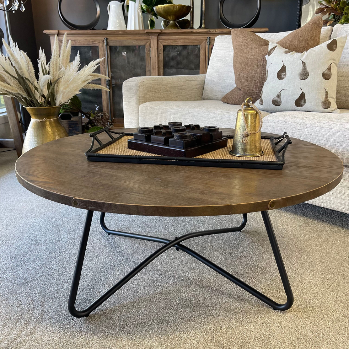 Round Coffee Table - Caprice Dark Wood Modern Living Room Center Table for Home Decor & Small Space Furniture