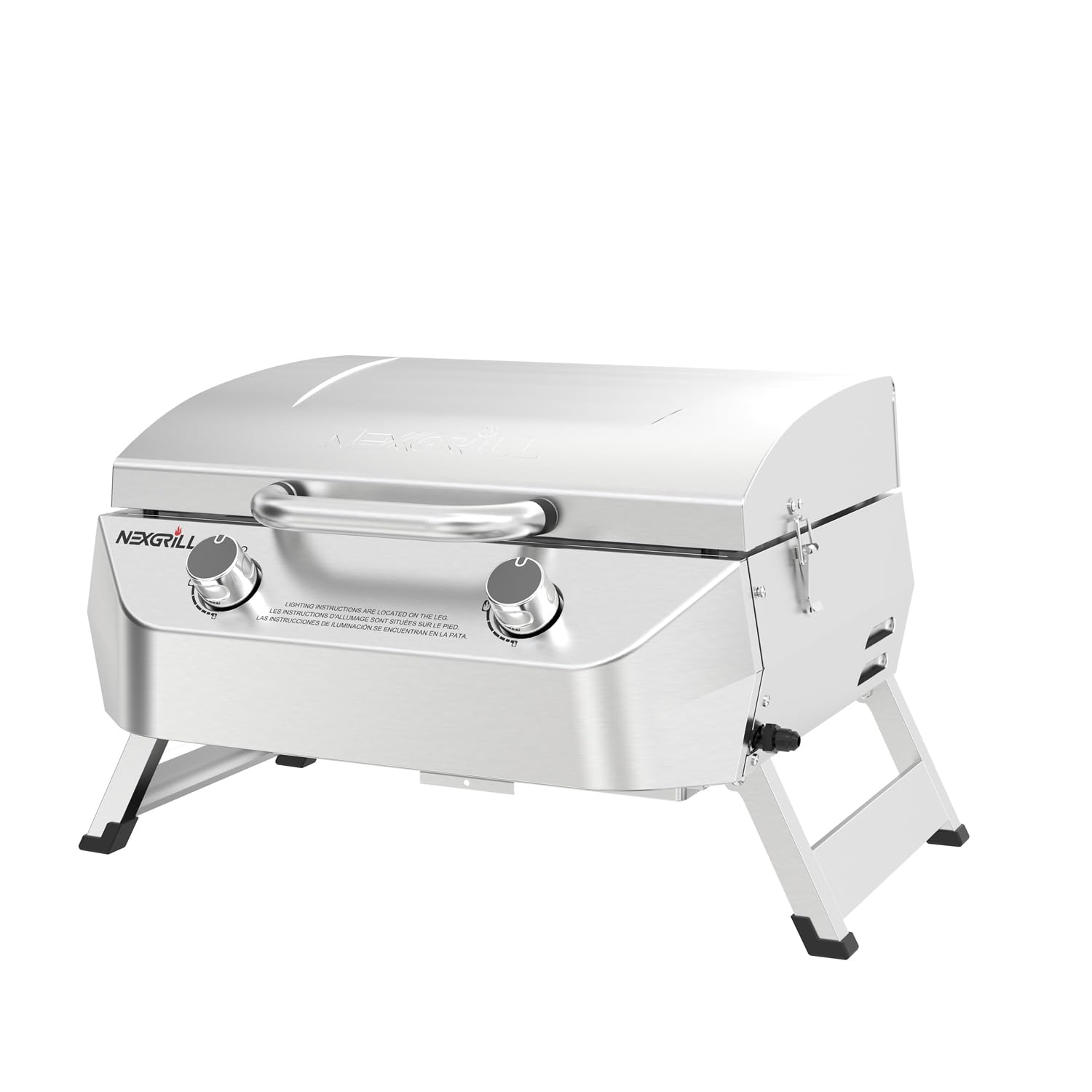Nexgrill 2-Burner Portable Gas Grill - Stainless Steel, 20,000 BTU, 251 Sq In Cooking Space with Locking Lid & Folding Legs - Perfect for Camping, Backyard BBQs, Tailgating, and Outdoor Cooking (Model 820-0007GE)