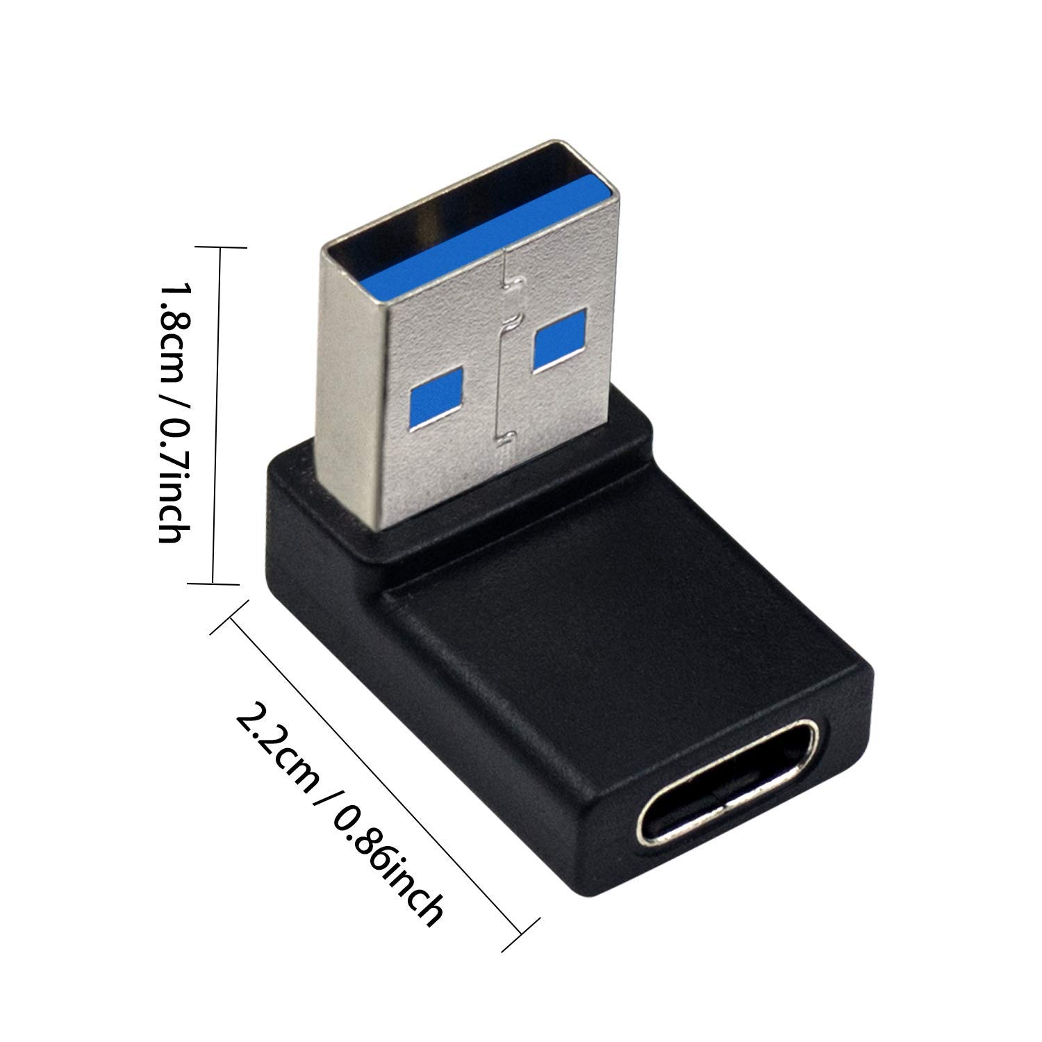 Poyiccot 2-Pack USB C Female to USB 3.0 Male Adapter - 90 Degree USB A to Type C Converter for MacBook, Laptops, Power Banks & Chargers | Fast Data Transfer & Charging | Perfect for Travel, Office & Home Use